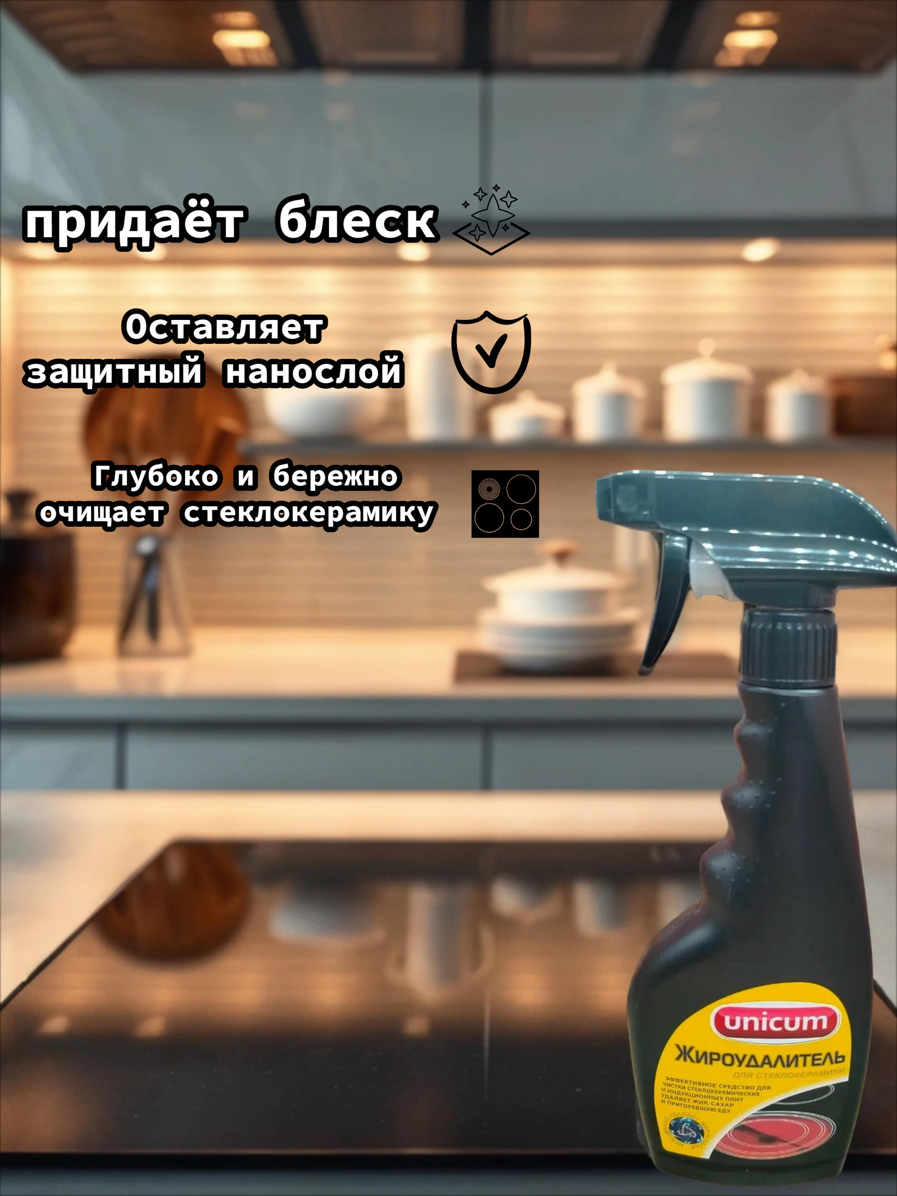 UNiCUM Жироудалитель для стеклокерамики Gold 500 мл с распылителем