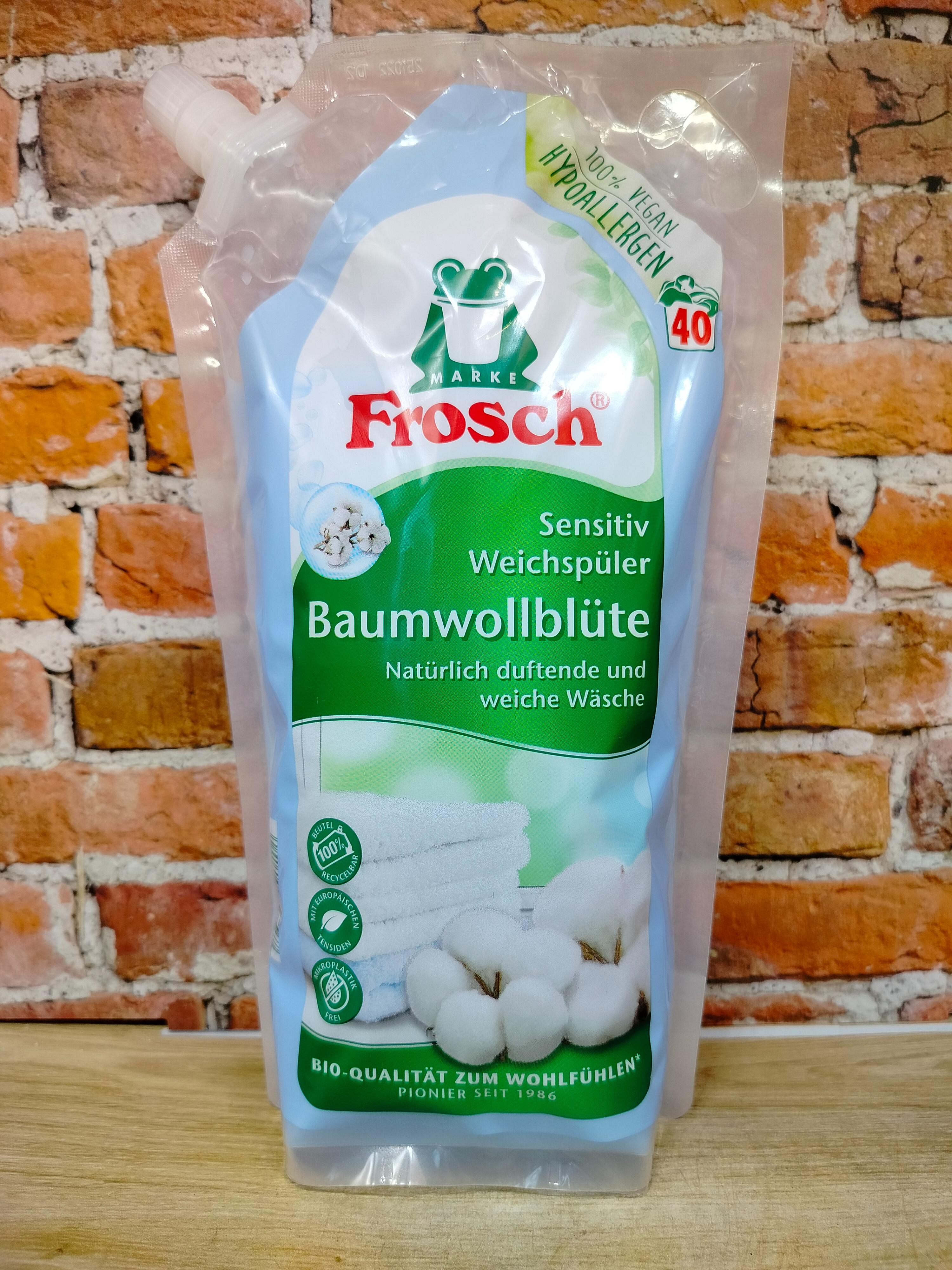 Frosch Концентрированный ополаскиватель для белья Цветы хлопка 1 л на 40 стирок в мягкой упаковке