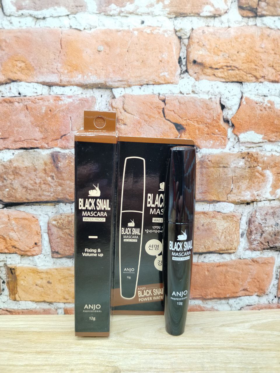 Anjo Professional Black Snail Waterproof Mascara Тушь для ресниц водостойкая с муцином черной улитки Черная 12 гр