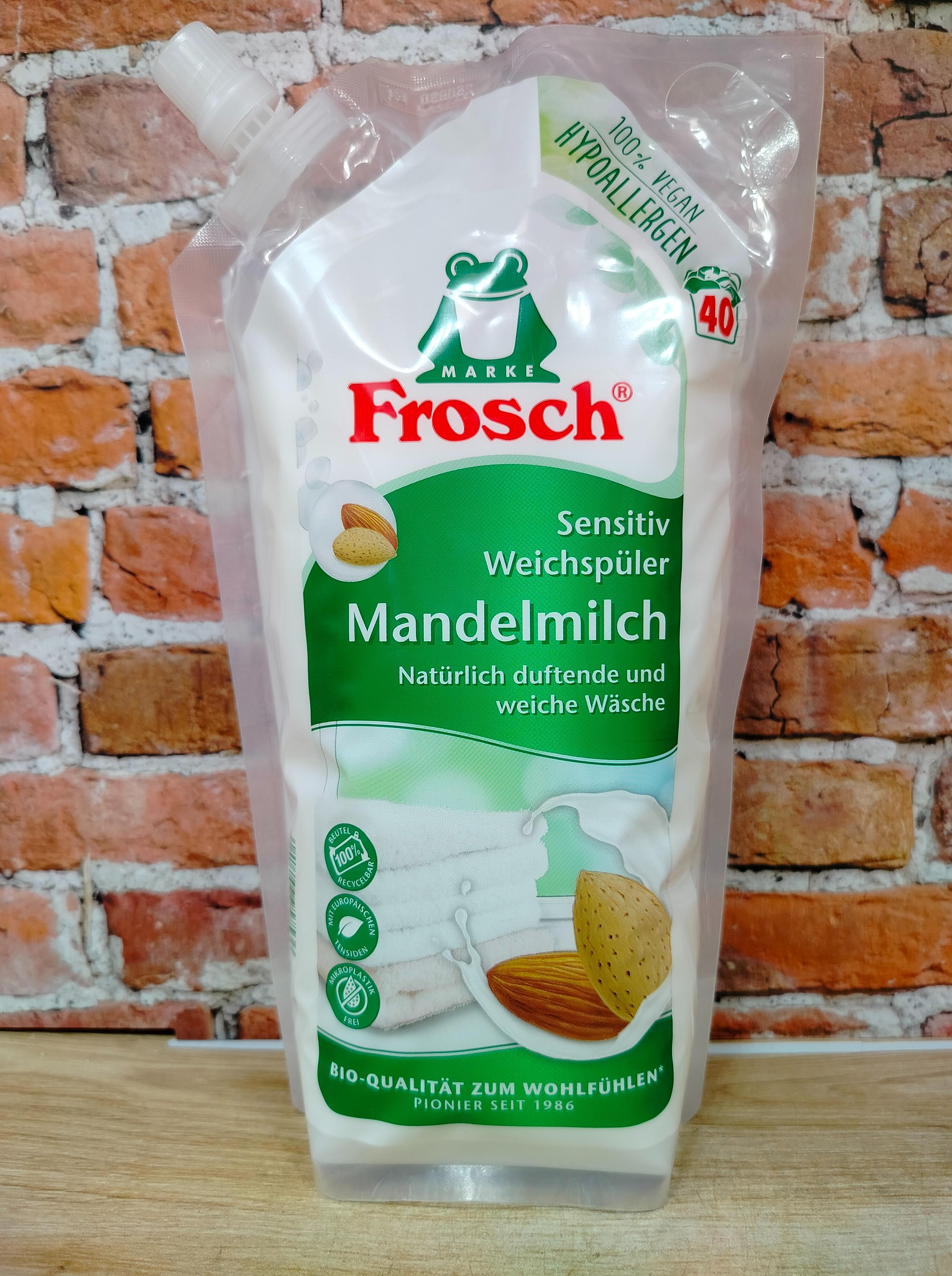 Frosch Концентрированный ополаскиватель для белья Миндальное молочко 1 л на 40 стирок в мягкой упаковке