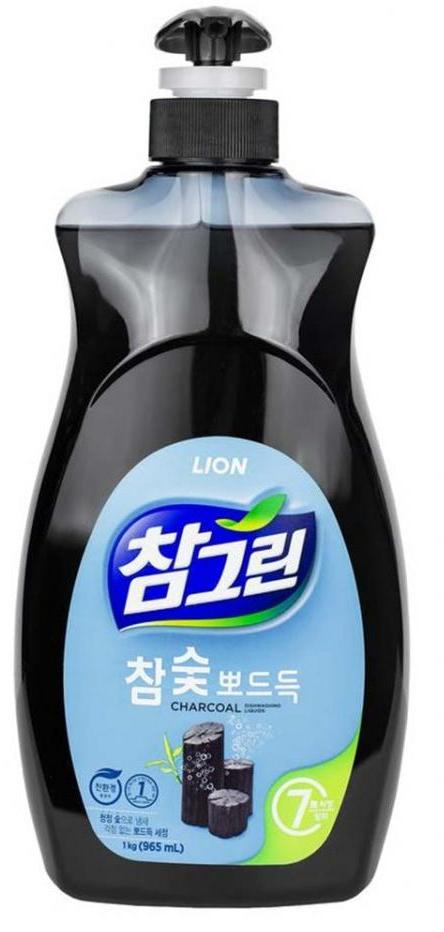 Lion Chamgreen Средство для мытья посуды, овощей и фруктов Древесный уголь 965 мл с помпой-дозатором