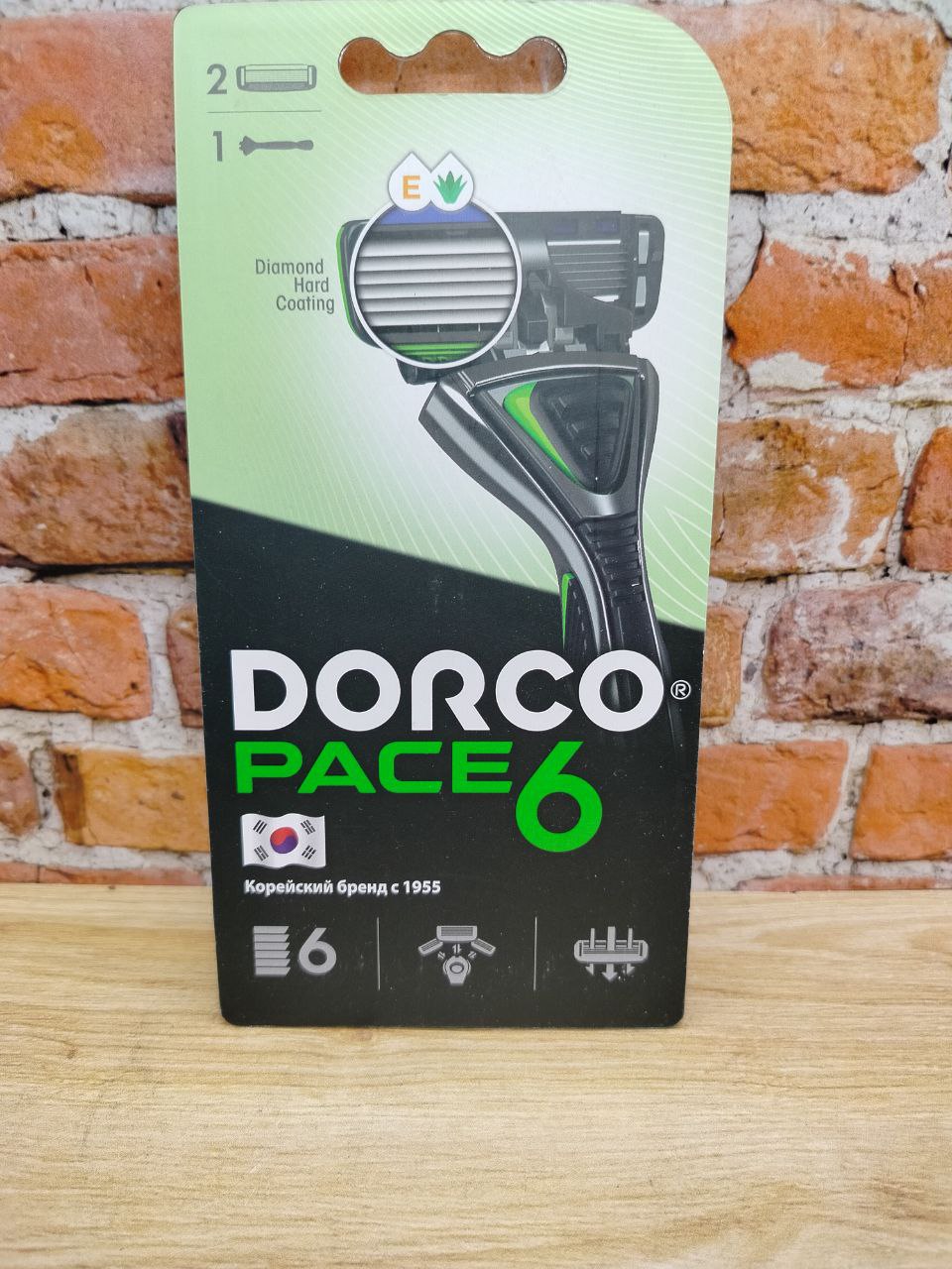 Dorco PACE 6 Plus Бритва мужская безопасная с 6 лезвиями с триммером + 1 сменный картридж