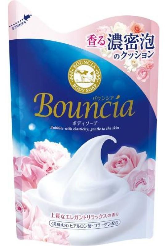 Cow Brand Bouncia Сливочное жидкое мыло для рук и тела с коллагеном и ароматом цветов 400 мл сменный блок