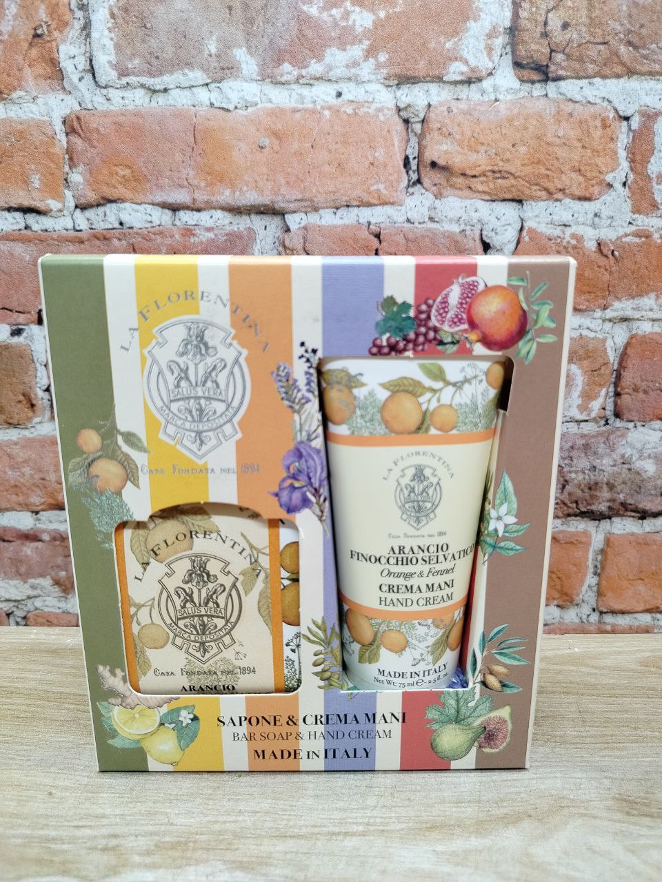 La Florentina Box Set Bar Soap & Hand Cream Orange & Wild Fennel Набор на основе масел ши и оливы с экстрактами Апельсина и Дикий Фенхеля Мыло натуральное 106 гр + Крем для рук увлажняющий 75мл