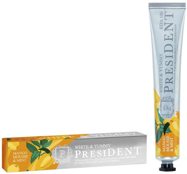 PresiDENT Зубная паста White&Yummy Манго-мусс с мятой 75 мл