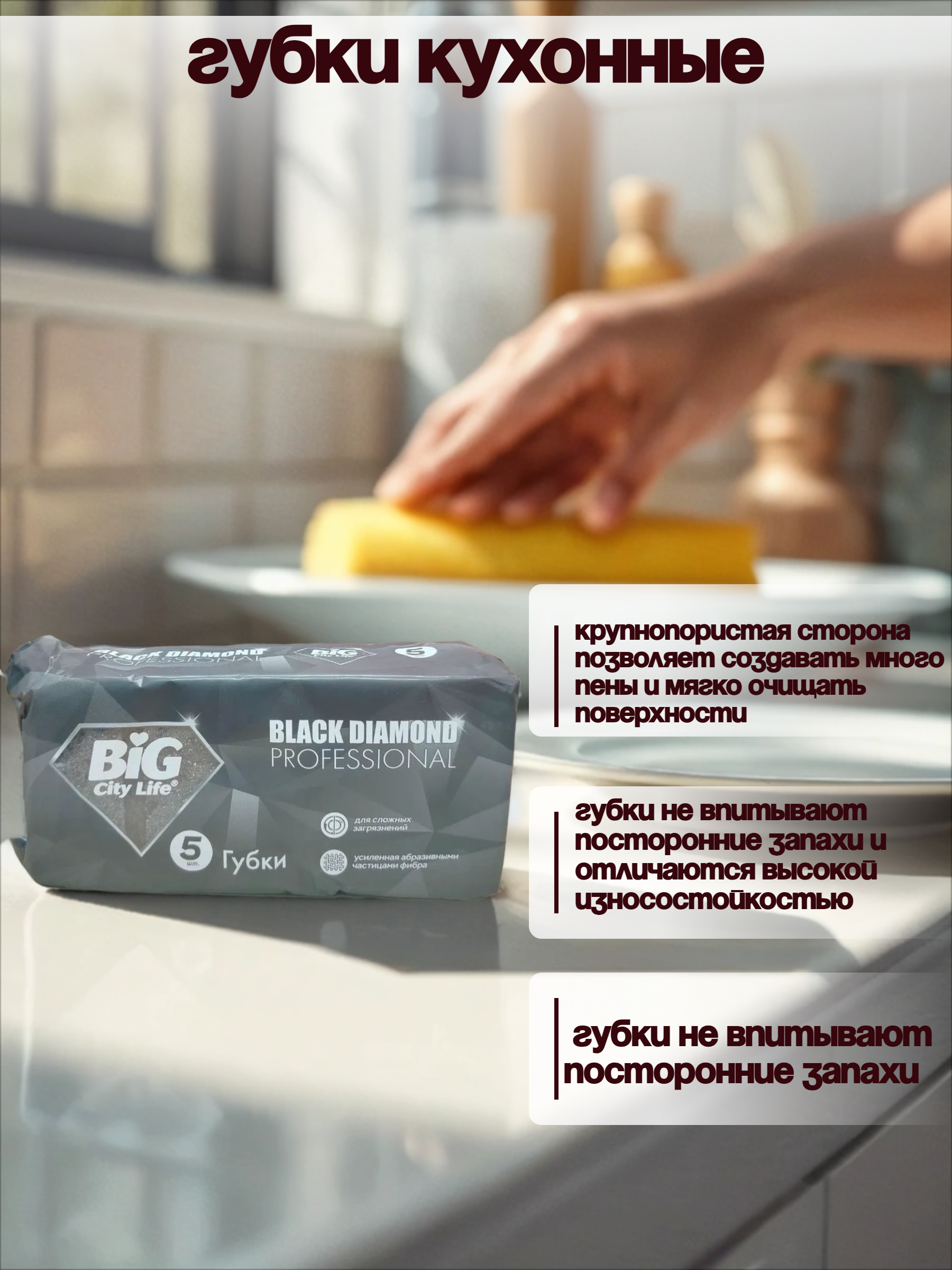 Big City Life Black Diamond Professional Губки кухонные 5 шт