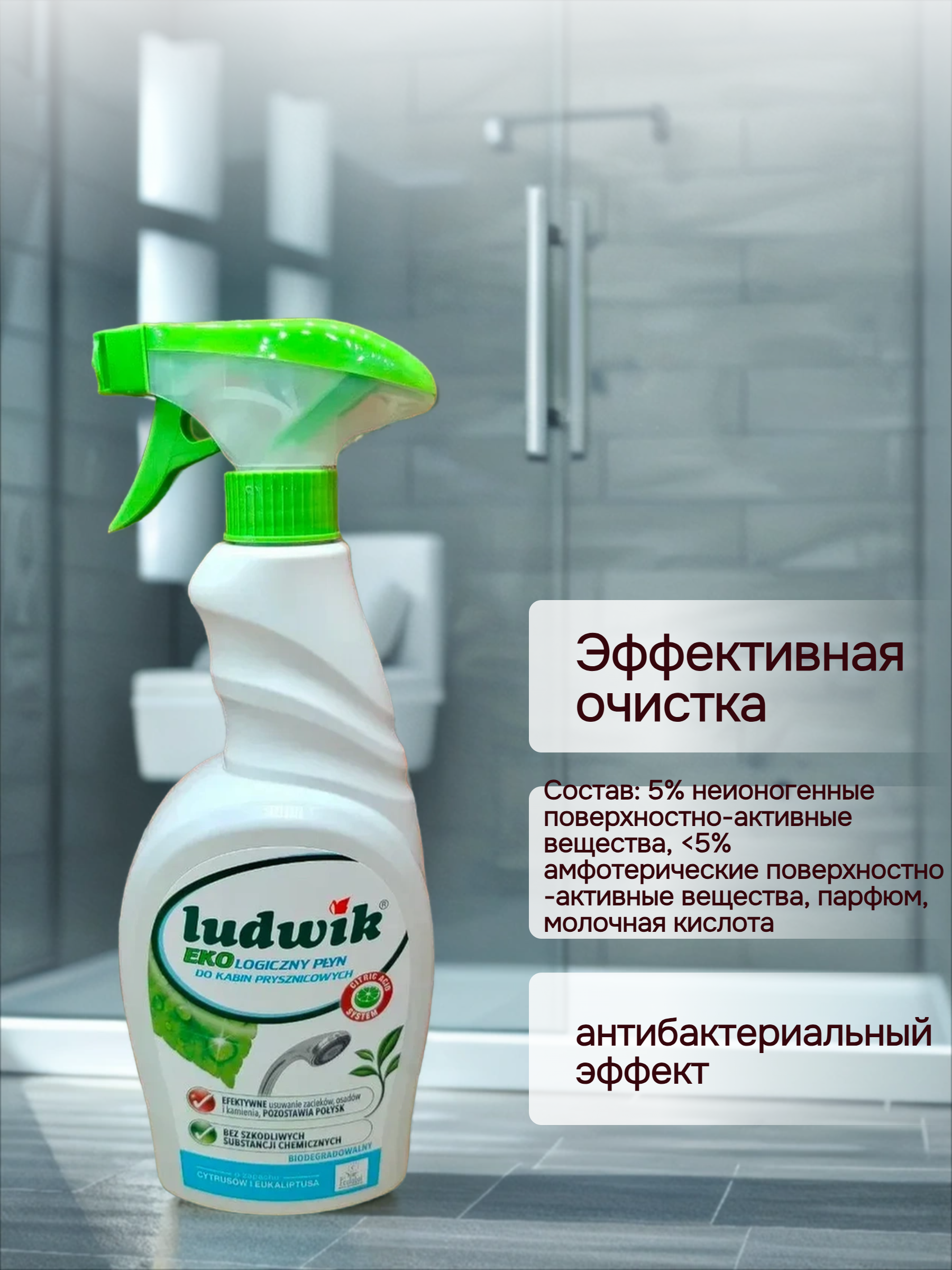 Ludwik ECO Активная пена для для мытья душевых кабин эко 750 мл с распылителем