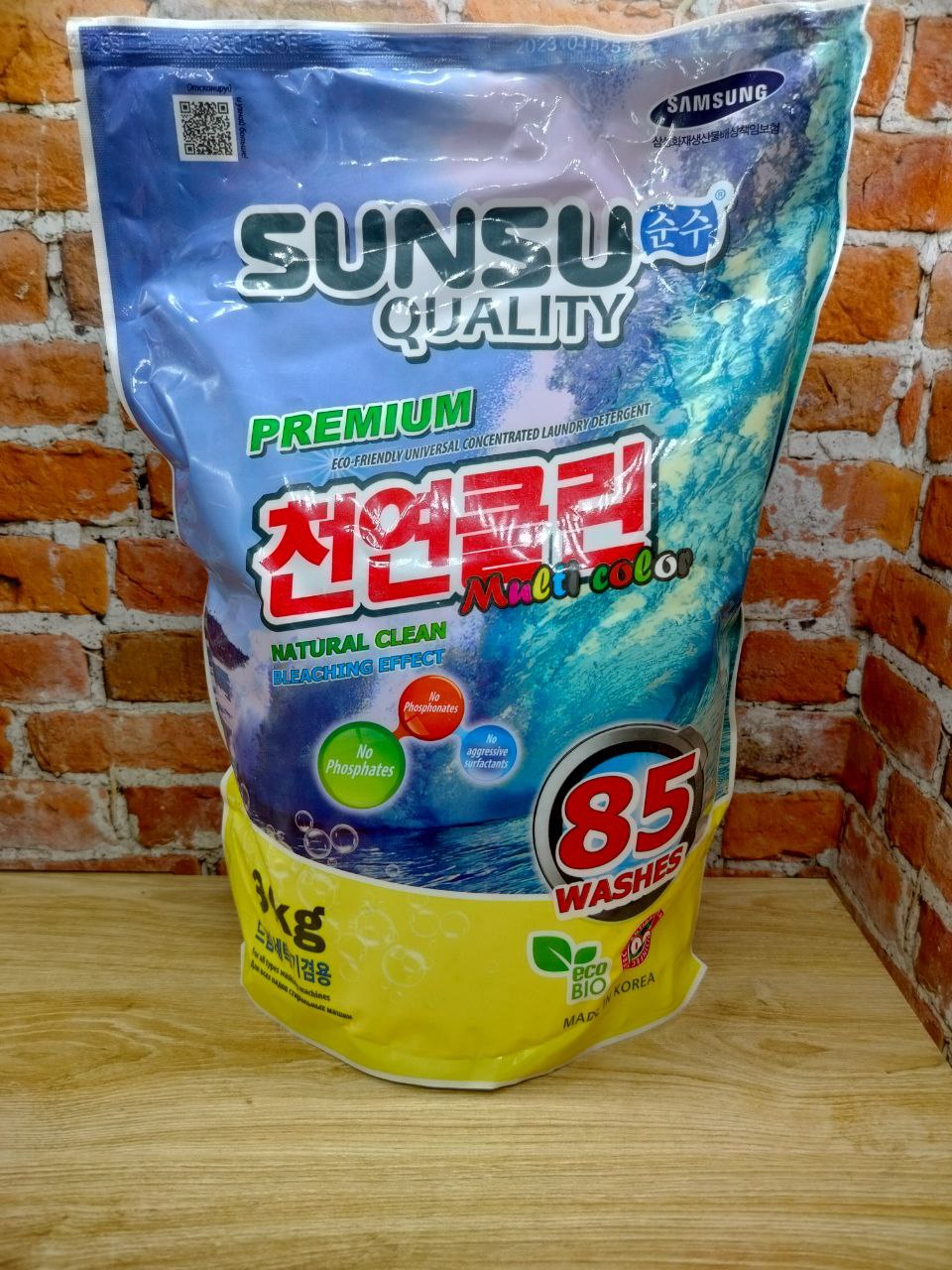 Sunsu Quality Multi Color Стиральный порошок универсальный концентрированный бесфосфатный для цветных 3 кг на 85 стирок в мягкой упаковке