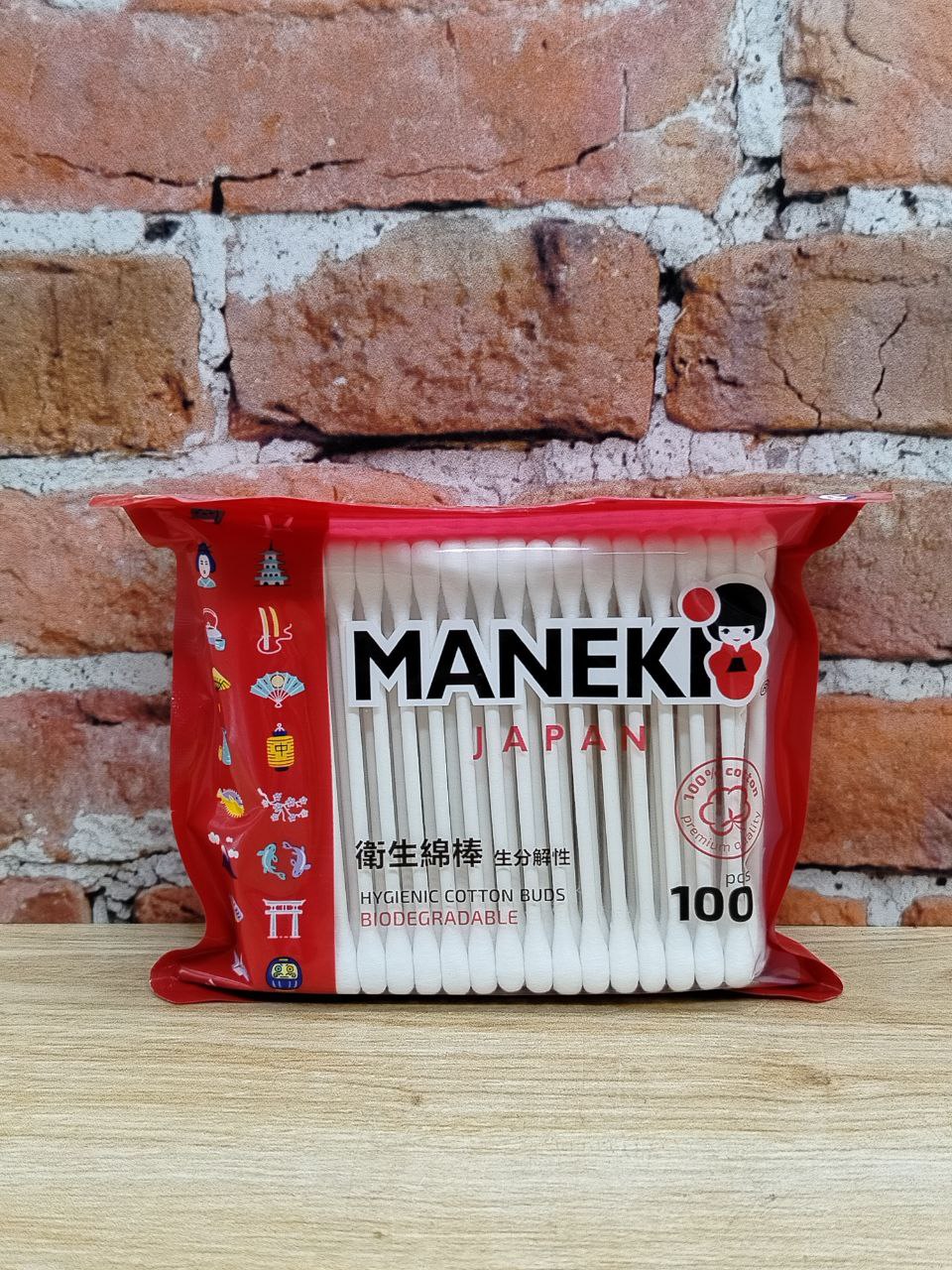 Maneki Red Ватные палочки гигиенические 100 шт в zip-пакете