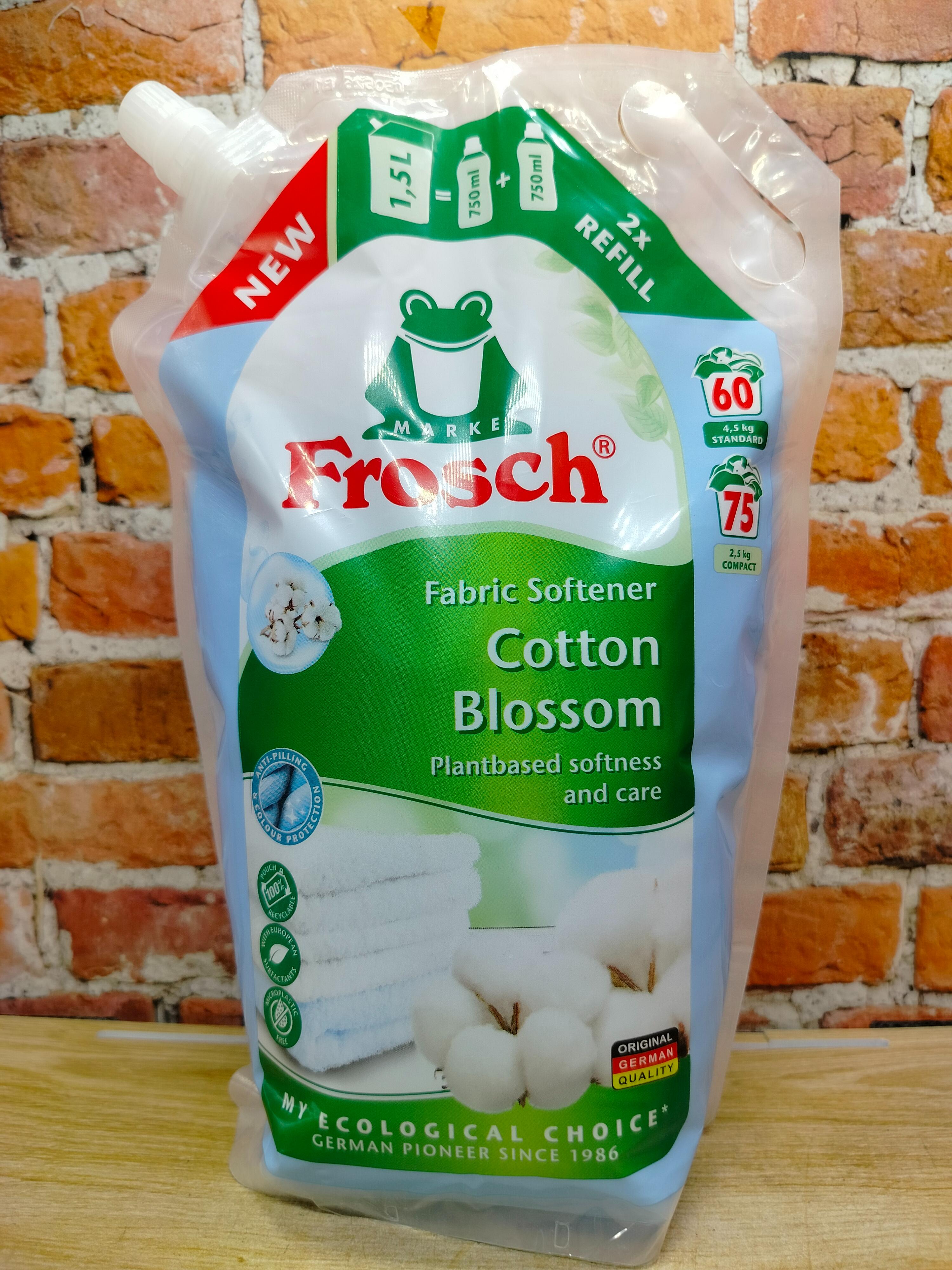 Frosch Концентрированный ополаскиватель для белья Цветы хлопка 1.5 л на 60 стирок в мягкой упаковке