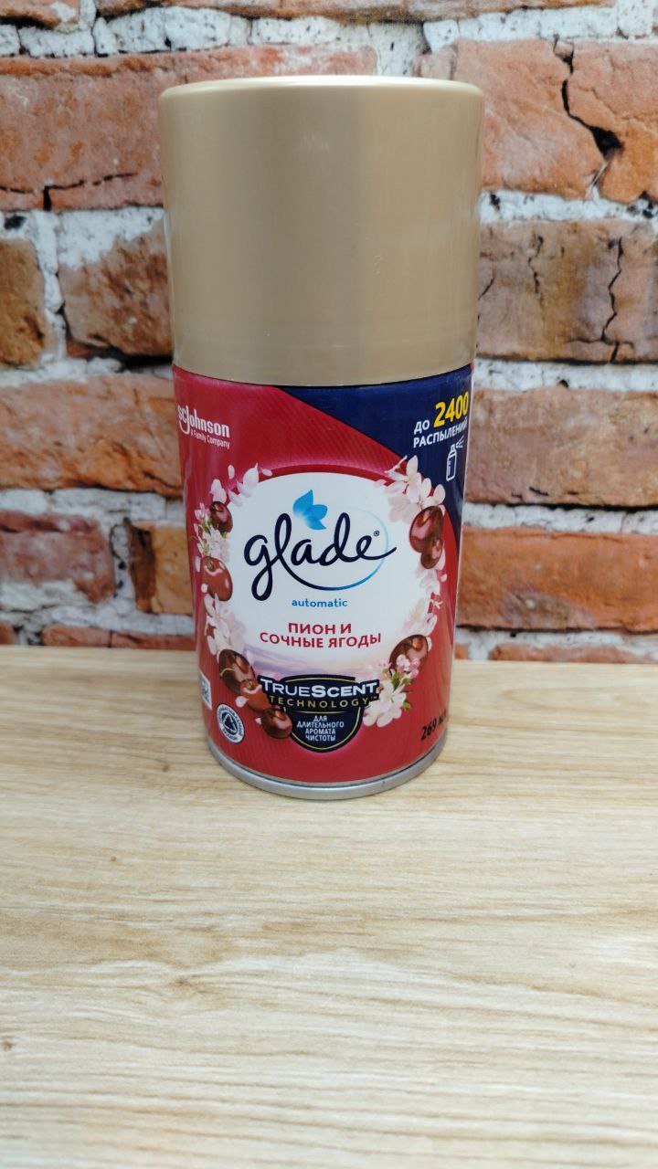 Glade Automatic Универсальный сменный аэрозольный баллон для автоматическго освежителя воздуха Пион и сочные ягоды 269 мл