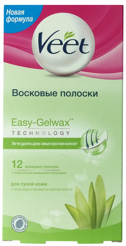Veet Восковые олоски для сухой кожи с алоэ вера и ароматом цветов лотоса 12 шт