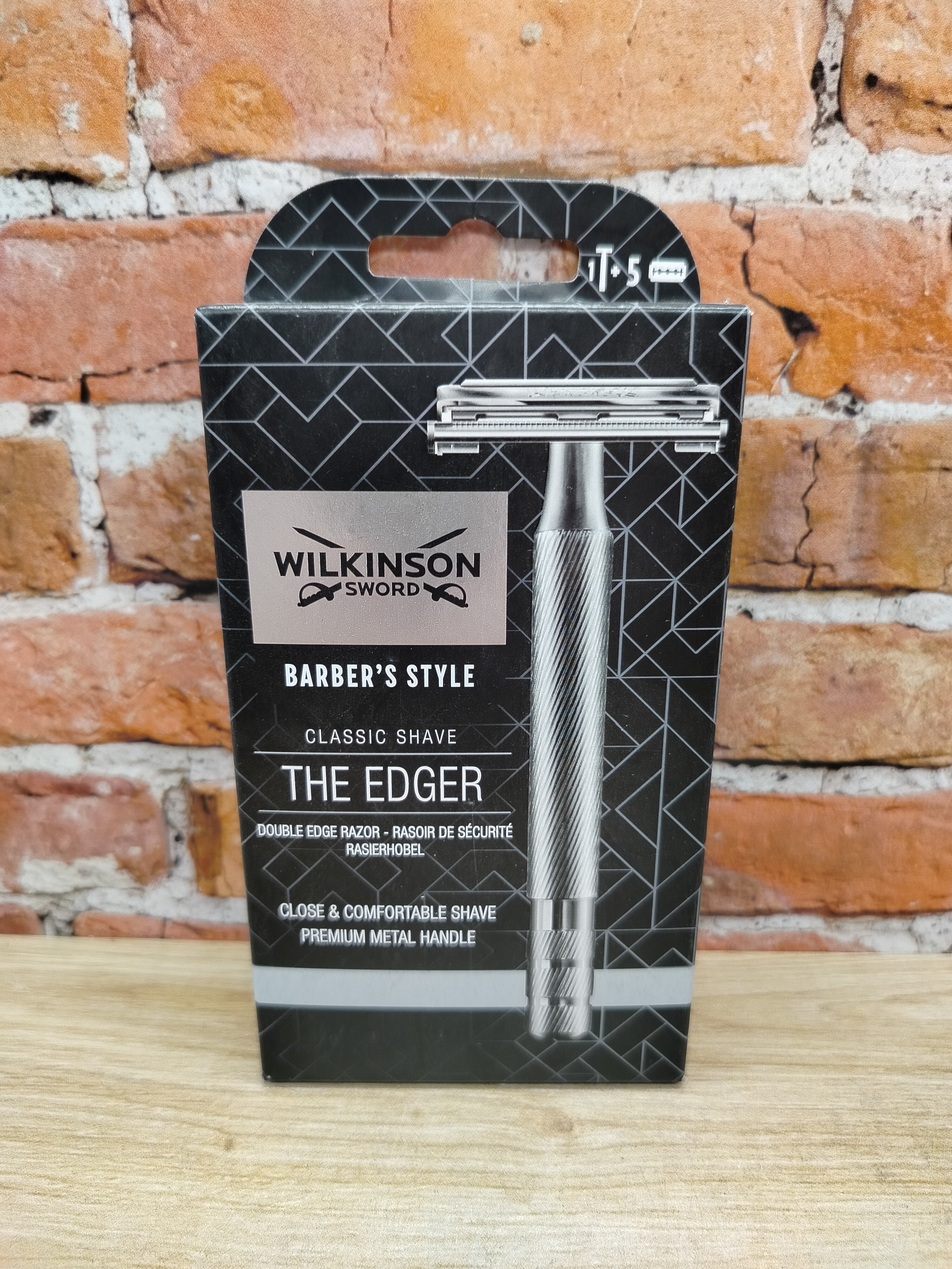 Wilkinson Sword The Edger Classic Классический Т-образный бритвенный станок из стали для двухсторонних лезвий с механизмом бабочкой + 5 лезвий