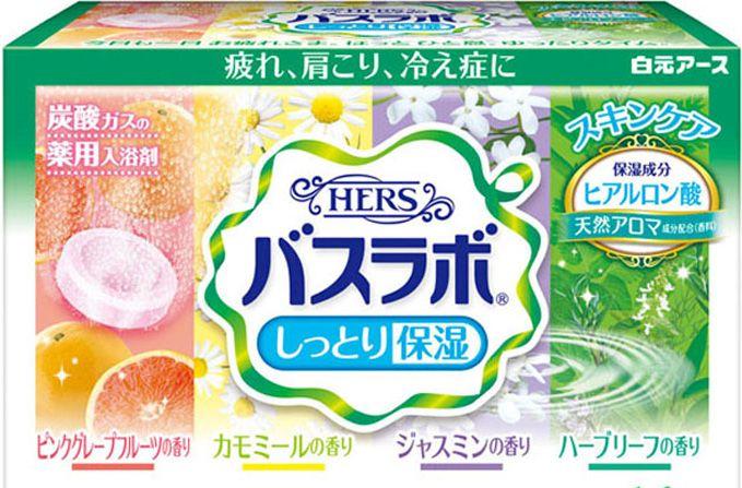 Hakugen Earth HERS Bath labo Соль для ванны увлажняющая с восстанавливающим эффектом на основе углекислого газа с гиалуроновой кислотой Ароматы жасмина, ромашки, летнего луга, грейпфрута 16 шт
