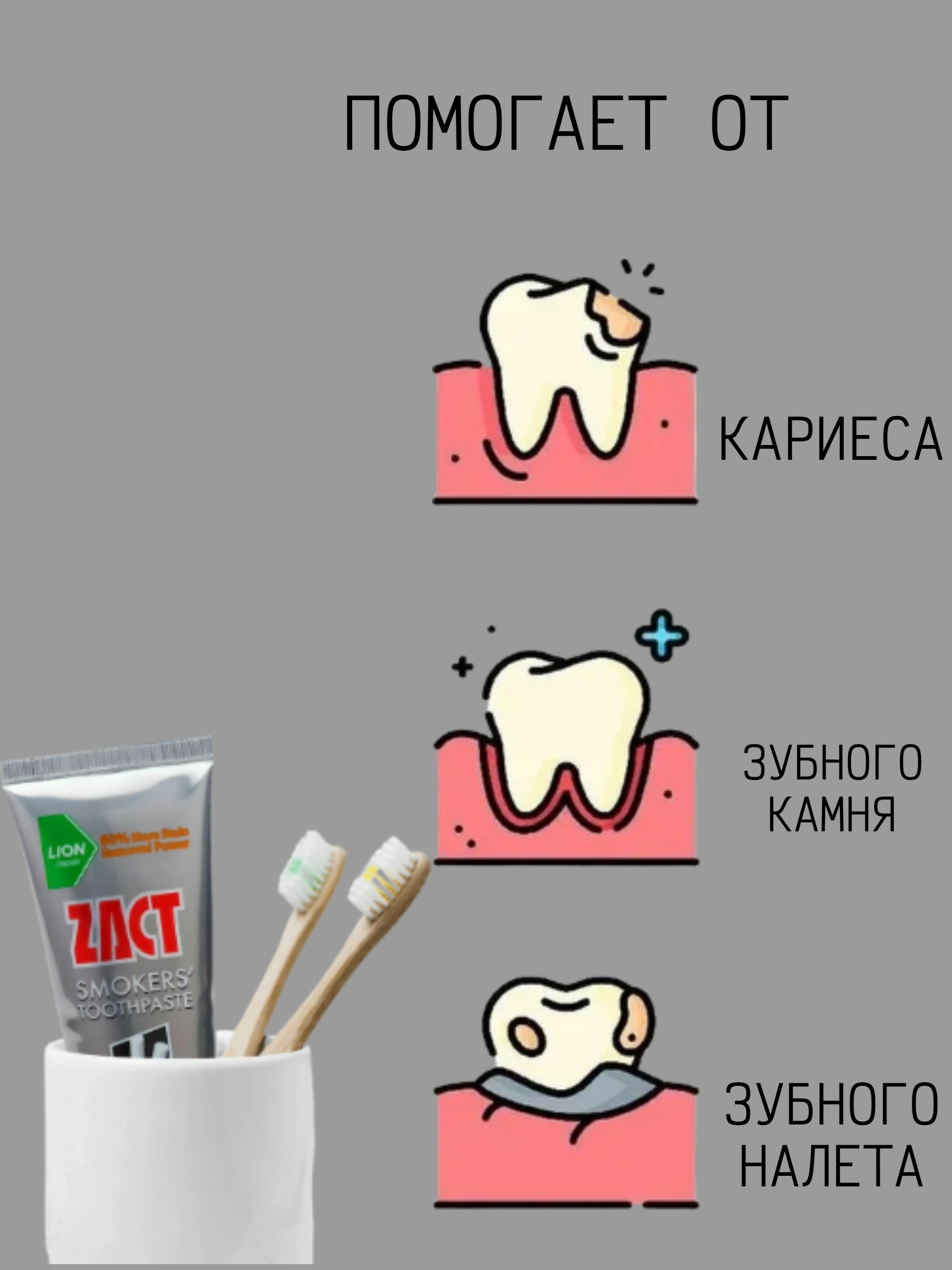 Lion Zact Smokers Зубная паста для курящих 100 гр в коробке