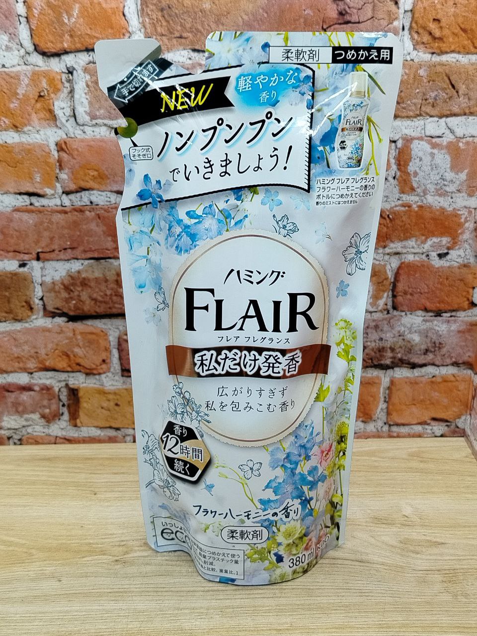Kao Flair Fragrance Flower Harmony Кондиционер для белья с антибактериальным эффектом с ароматом Цветочная гармония 380 мл запасной блок