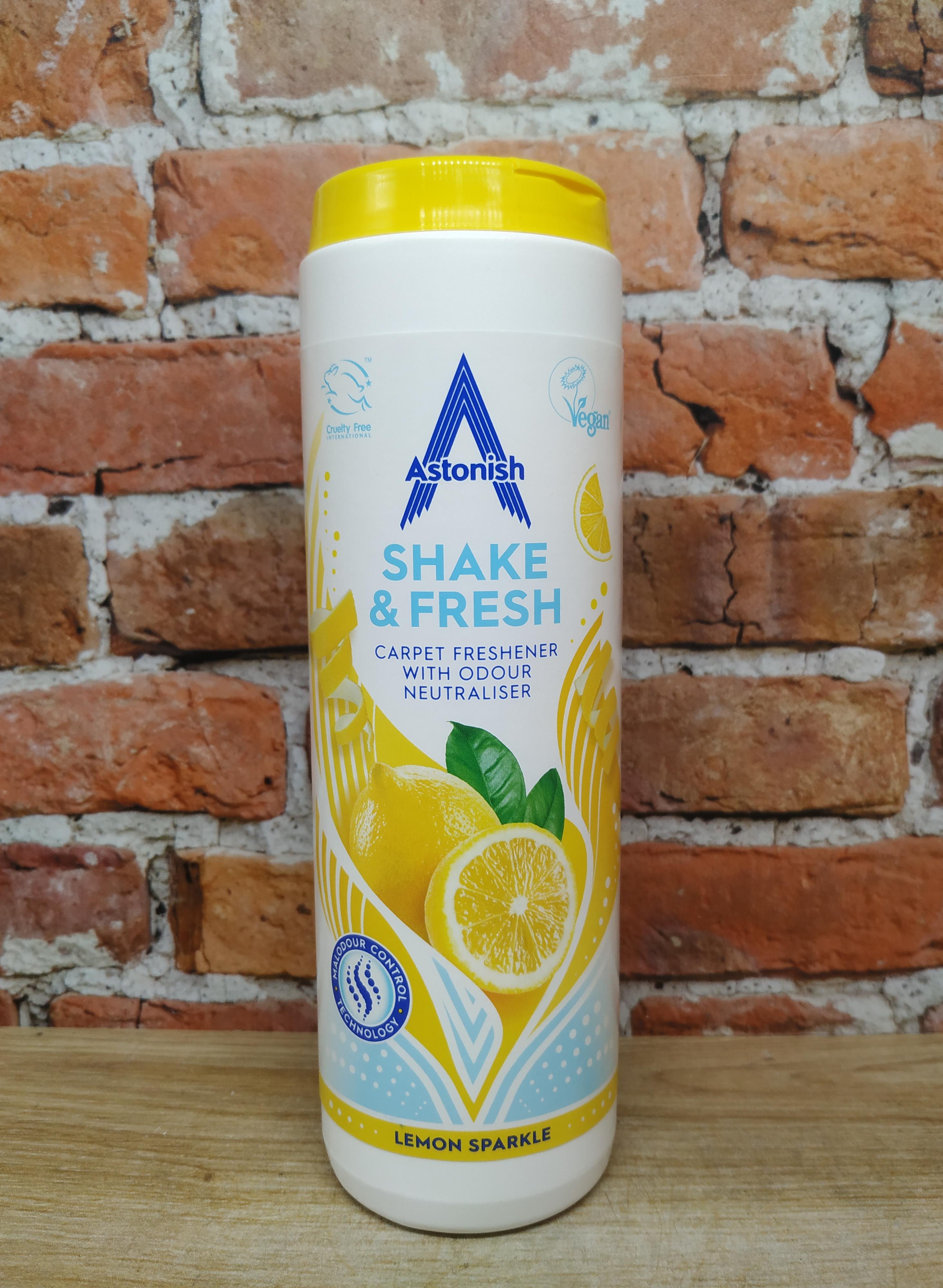 Astonish Shake & Fresh Carpet Freshener Lemon Sparkle Средство чистки ковров с эффектом удаления неприятных запахов с ароматом Лимонные искры 350 гр
