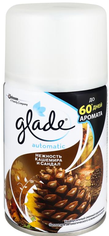 Glade Automatic Универсальный сменный аэрозольный баллон для автоматическго освежителя воздуха Нежность кашемира и сандал 269 мл