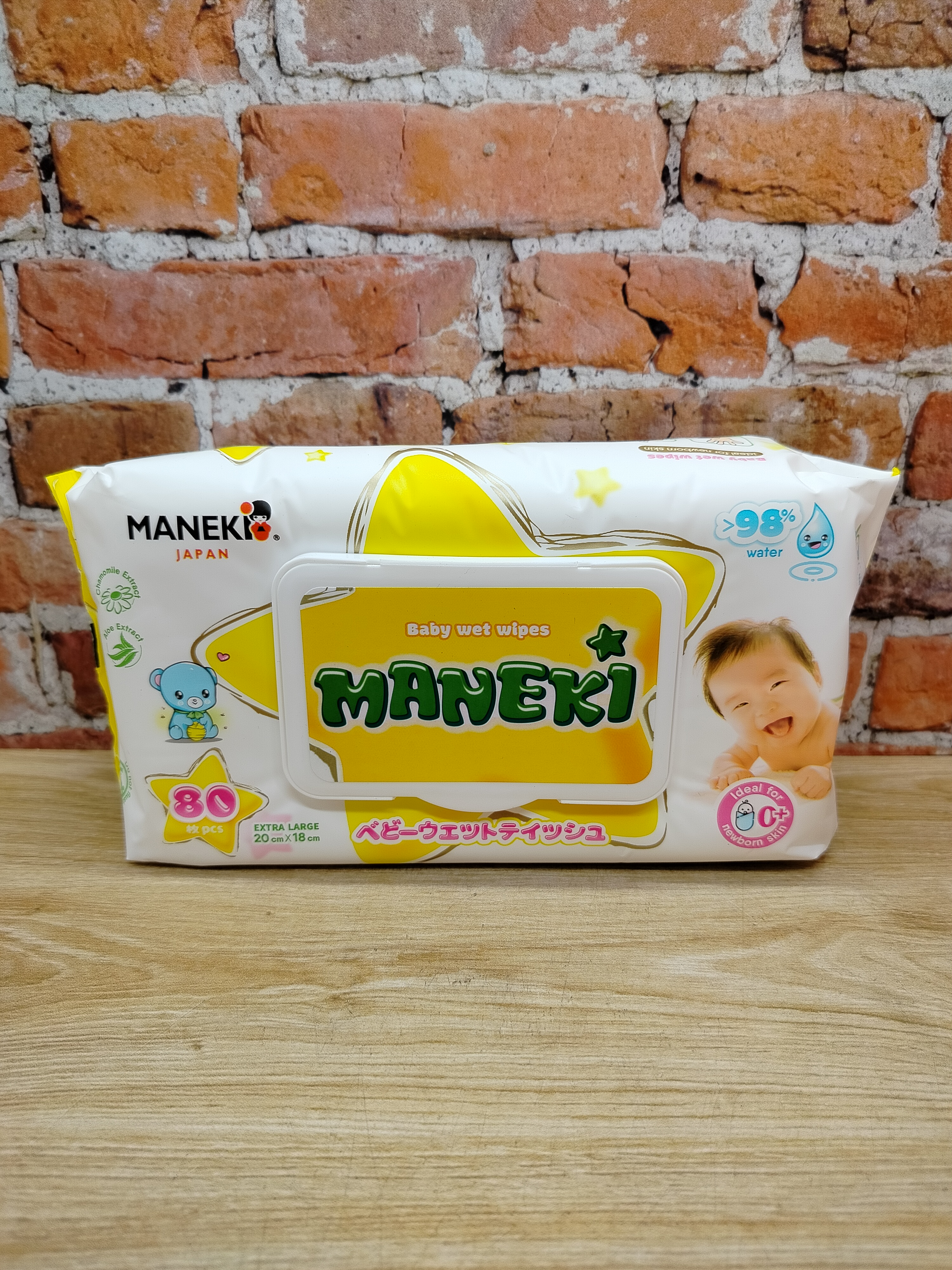 Maneki Baby Wet Wipes Салфетки влажные очищающие детские 0+ с экстрактом ромашки и алоэ вера 20*18 см 80 шт