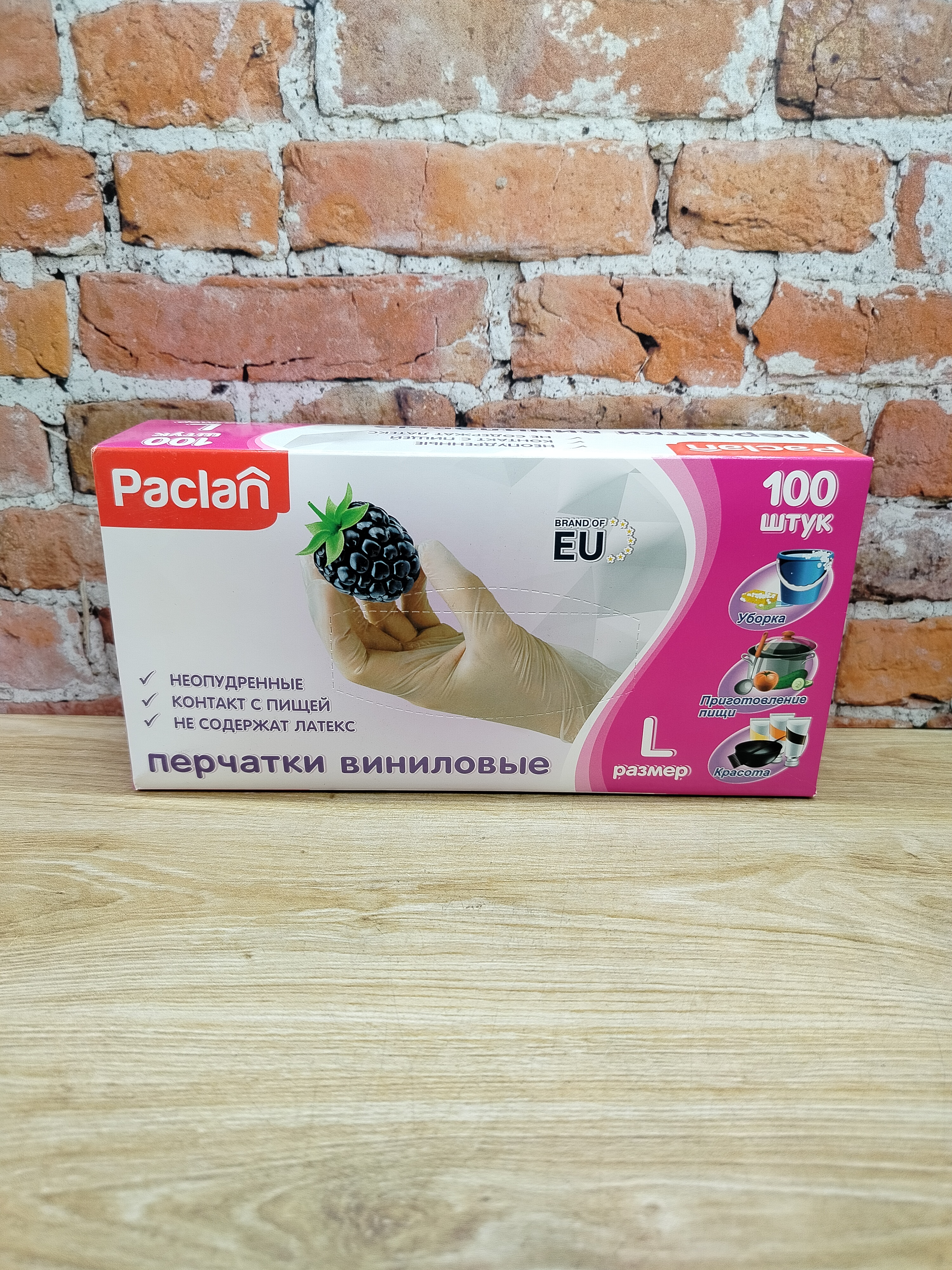 Paclan Перчатки виниловые неопудренные 100 шт Размер L