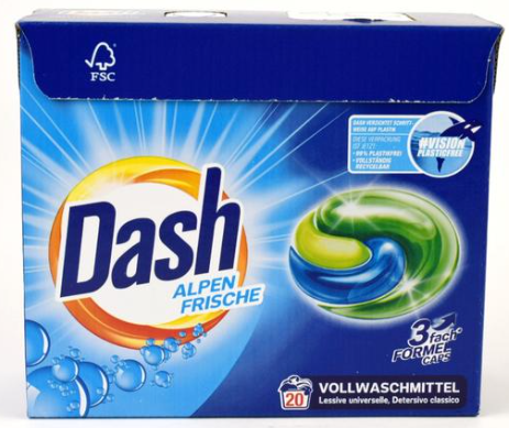 Dash 3 Fach Formel Alpen Frische Caps Капсулы для стирки белого белья с ароматом Альпийская свежесть 20 шт