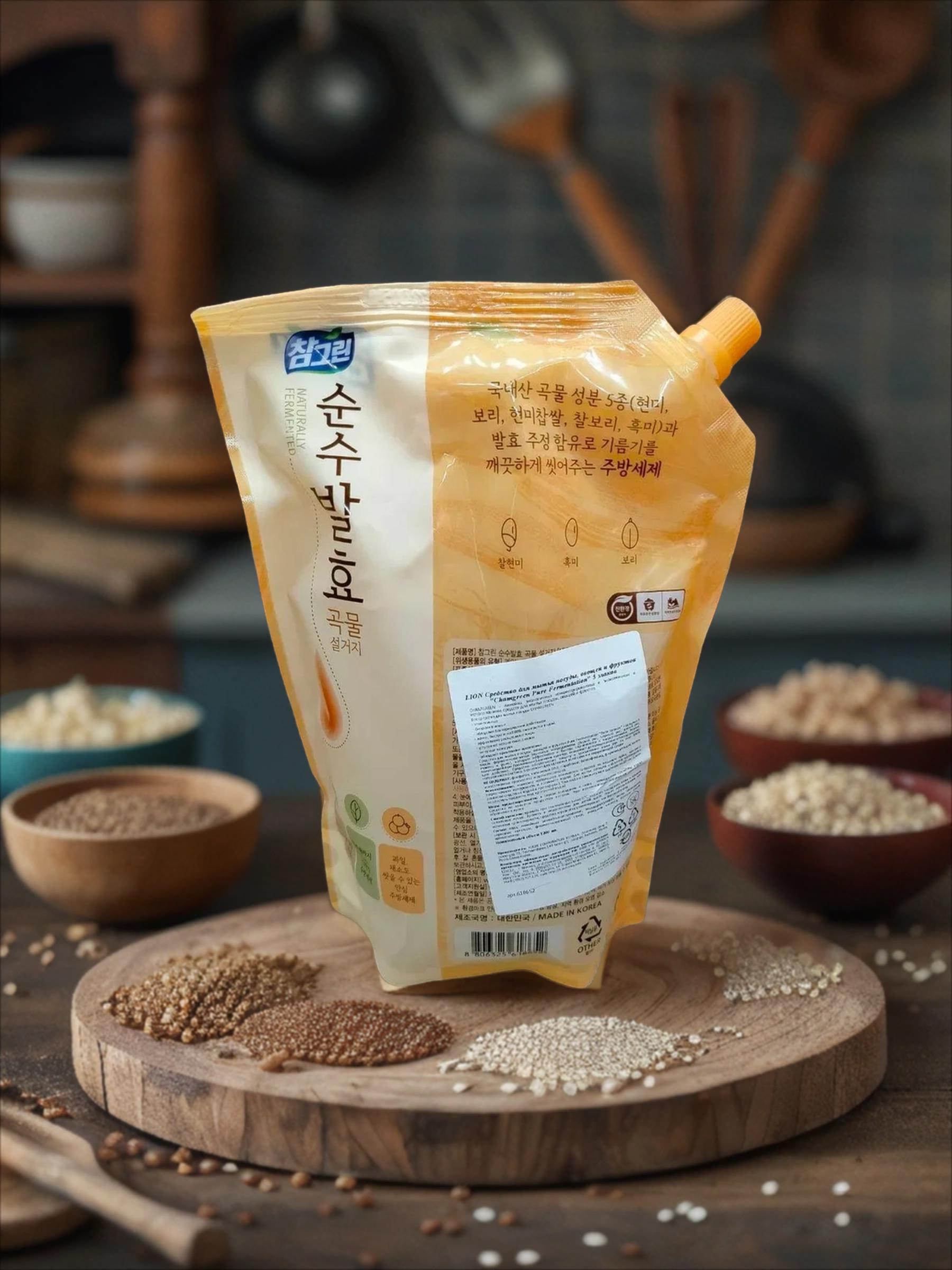 Lion Chamgreen Pure Fermentation Средство для посуды 5 злаков 1,2 л в мягкой упаковке