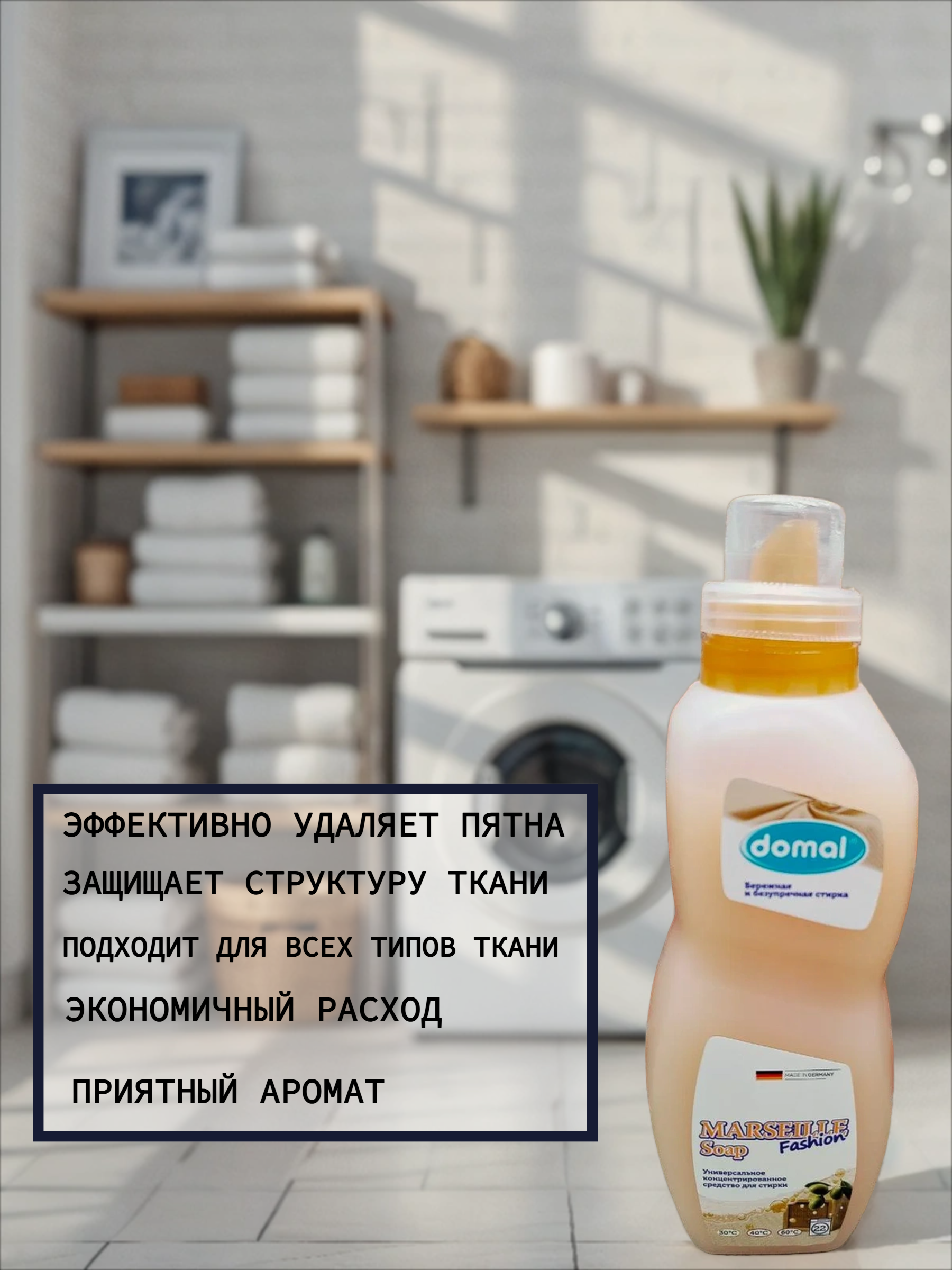 Domal Marseille Soap Fashion Концентрированное средство для стирки универсальное Марсельское мыло 825 мл на 22 стирок