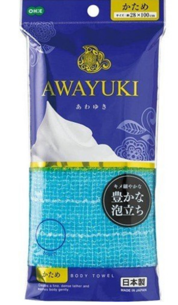 Ohe Awayuki Нейлоновая массажная мочалка для тела пенообразующая жесткая Голубая 28*100 см