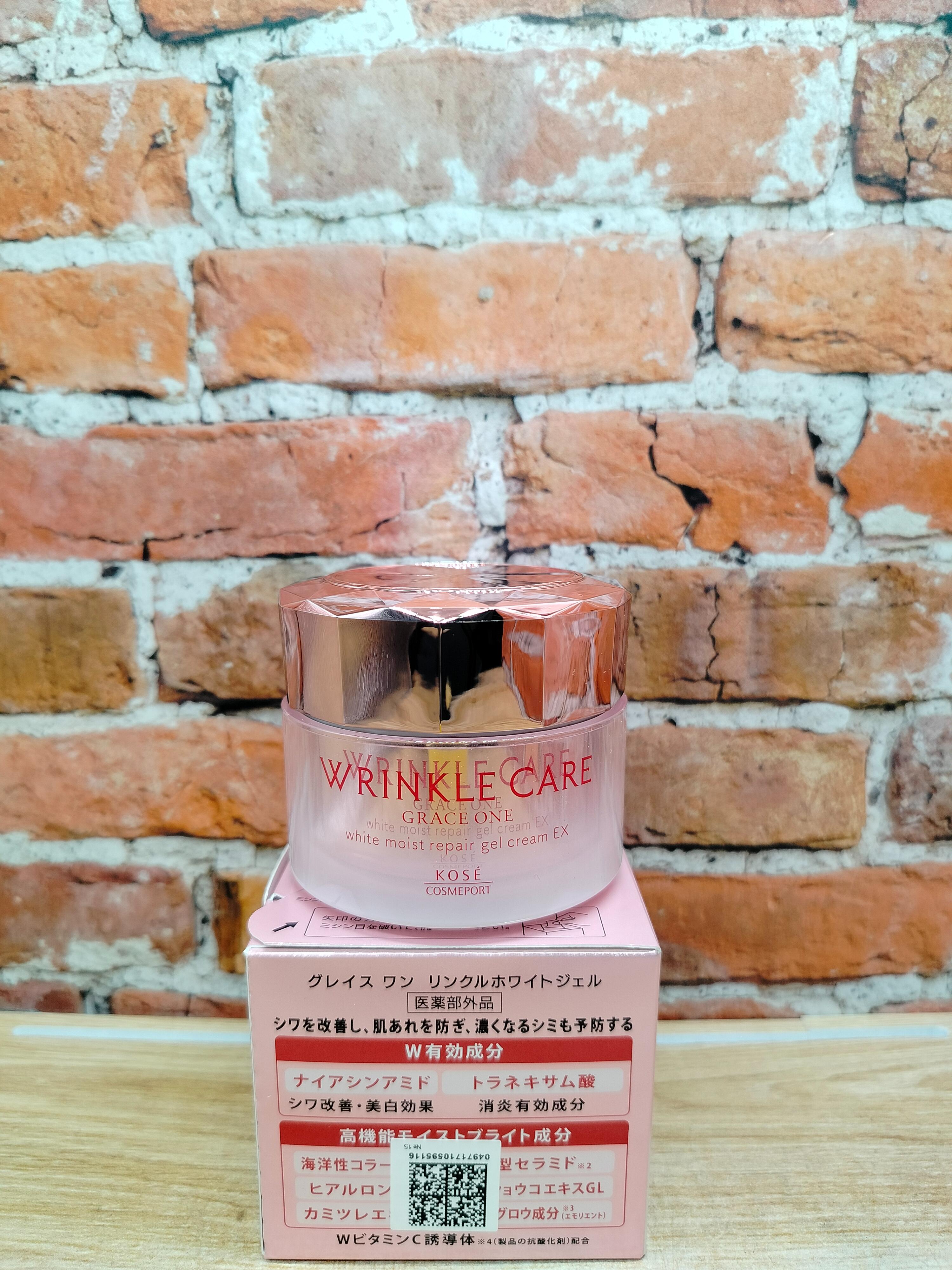 595116 KOSE Grace One Wrinkle Care White Moist Repair Gel Cream Антивозрастной восстанавливающий крем гелевого типа (7в1), выравнивающий тон кожи,100г. 1/36