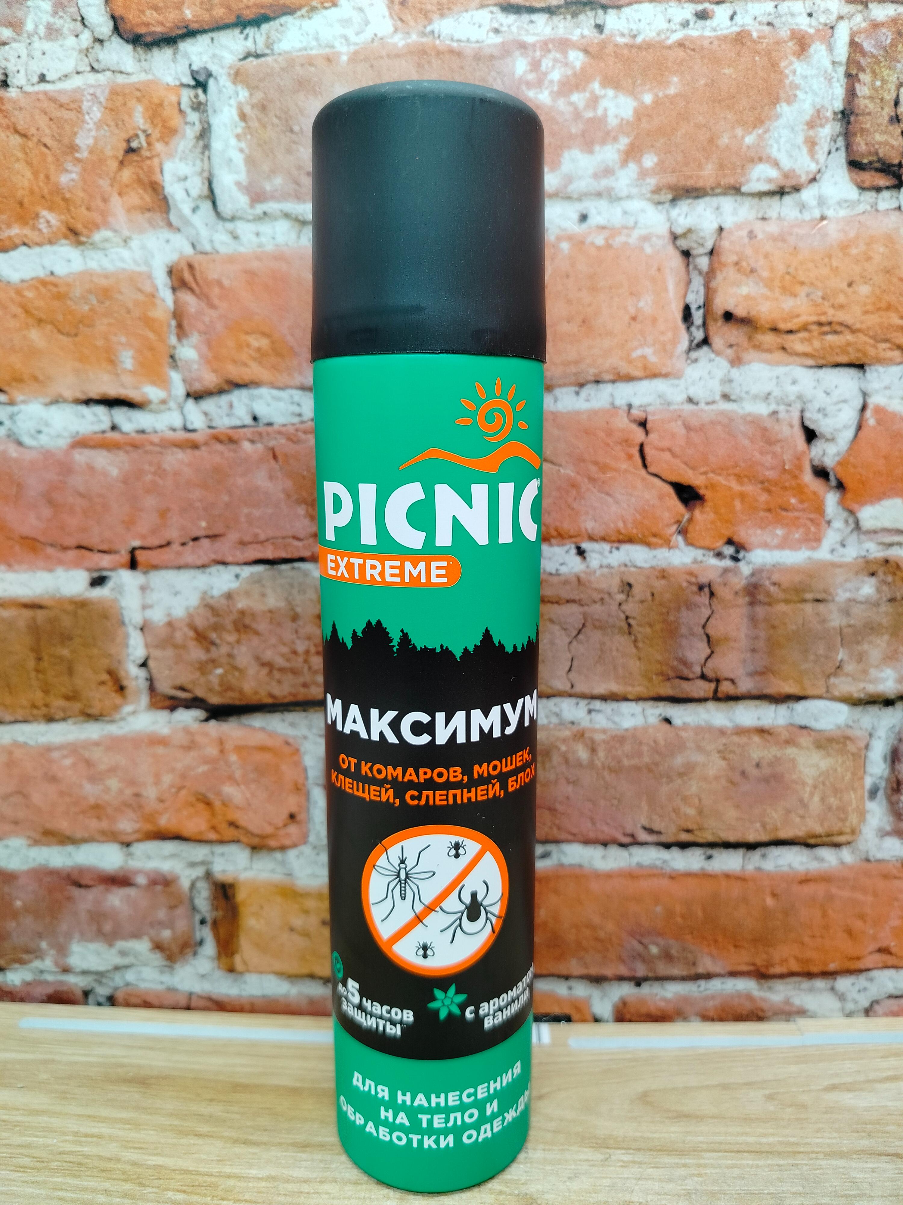 Picnic Extreme Максимум Аэрозоль 5 в 1 от комаров, мошек, клещей, слепней, блох для нанесения на кожу и обработки одежды 200 мл