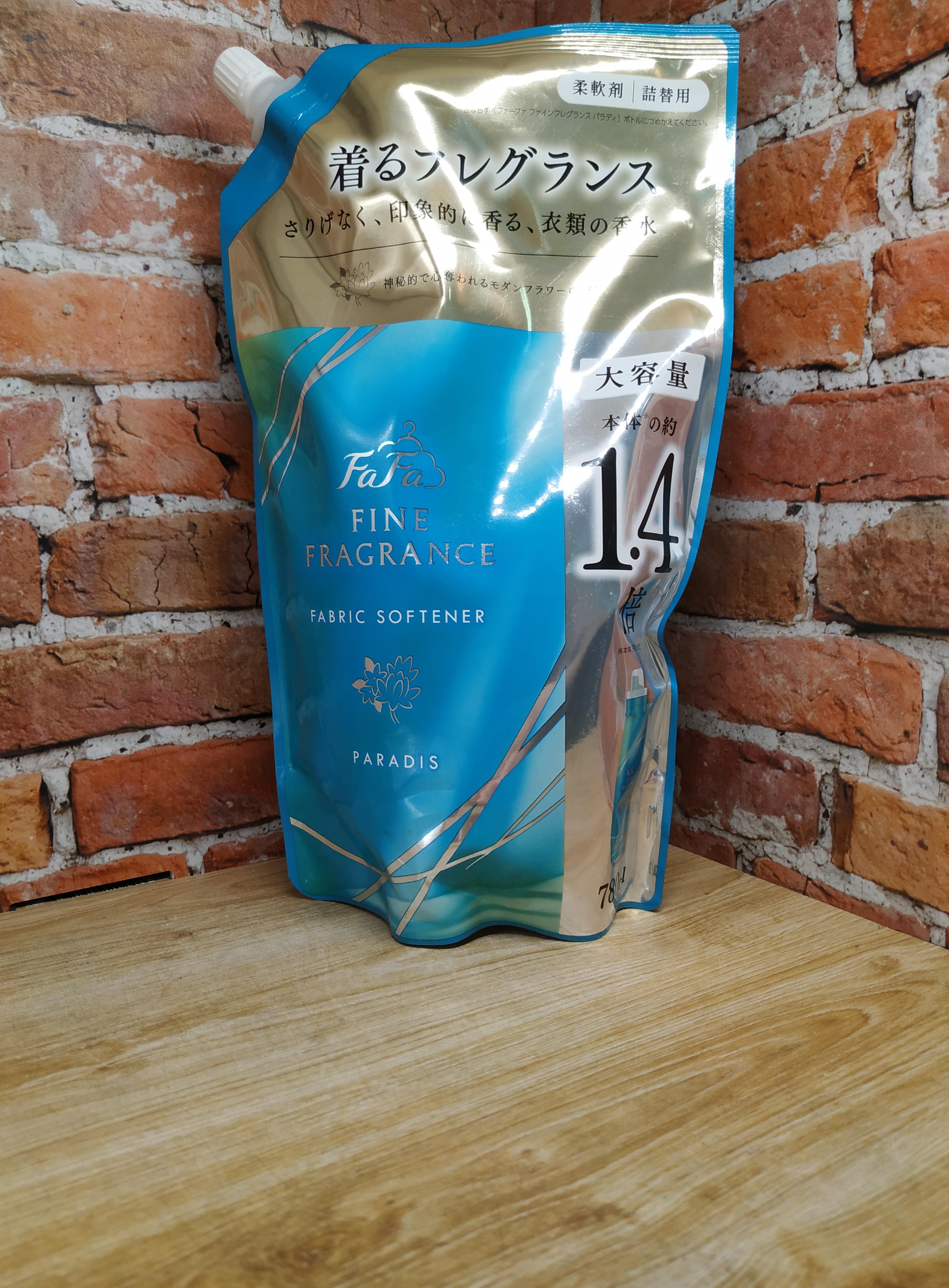 Nissan FaFa Fine Fragrance Paradis Кондиционер для белья с ароматом зеленого яблока, туберозы и жасмина 780 мл в мягкой упаковке