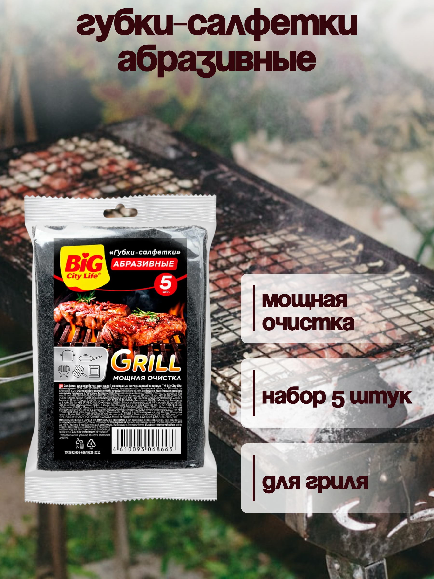 Big City Life Grill Губки-салфетки абразивные 5 шт