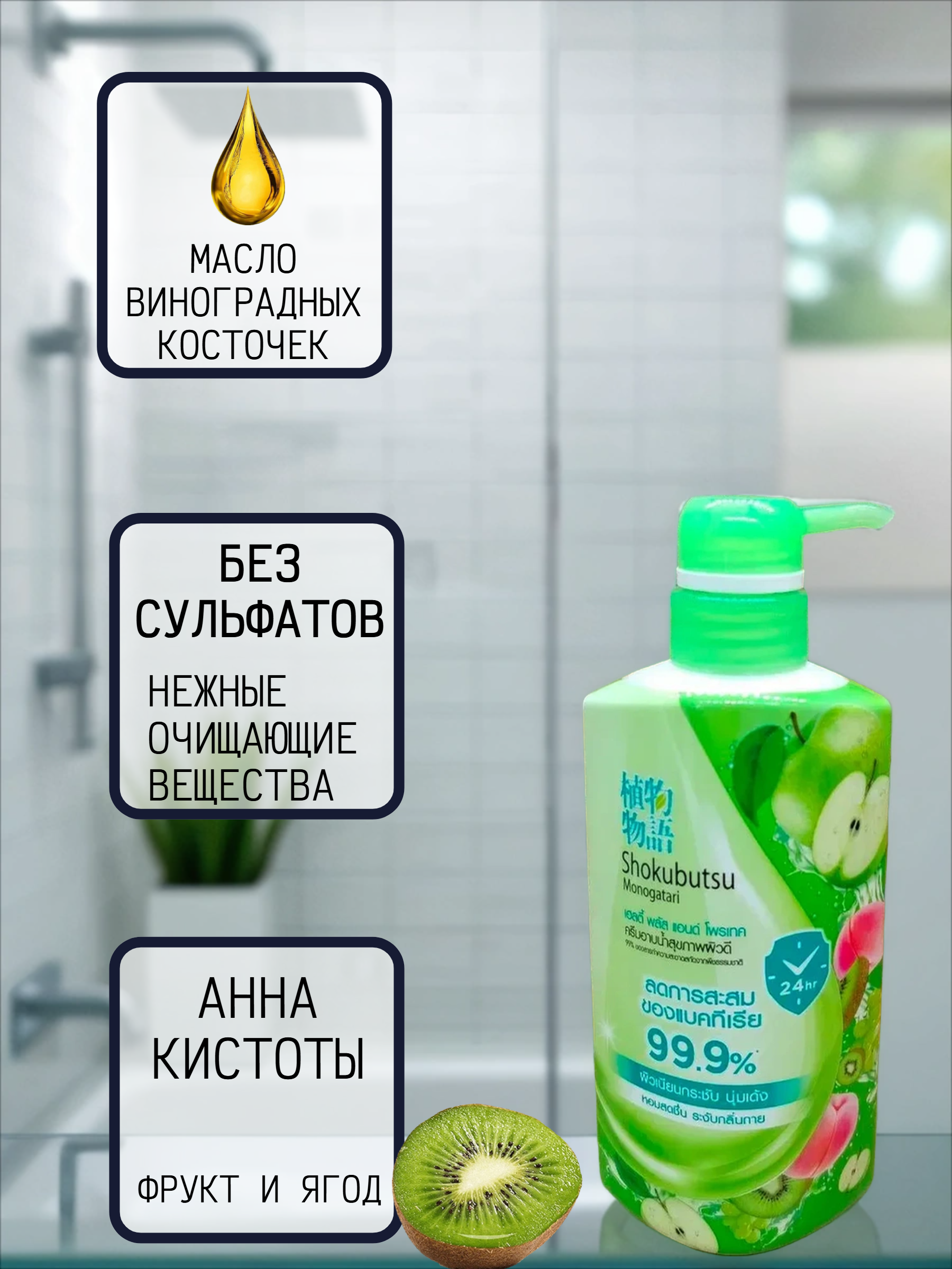 Lion Shokubutsu Healthy Plus & Protect Крем-гель для душа Свежесть и защита 450 мл с помпой-дозатором