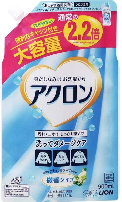 Lion Acron Средство для стирки деликатных тканей с нежным ароматом цветочного мыла 900 мл в мягкой упаковке