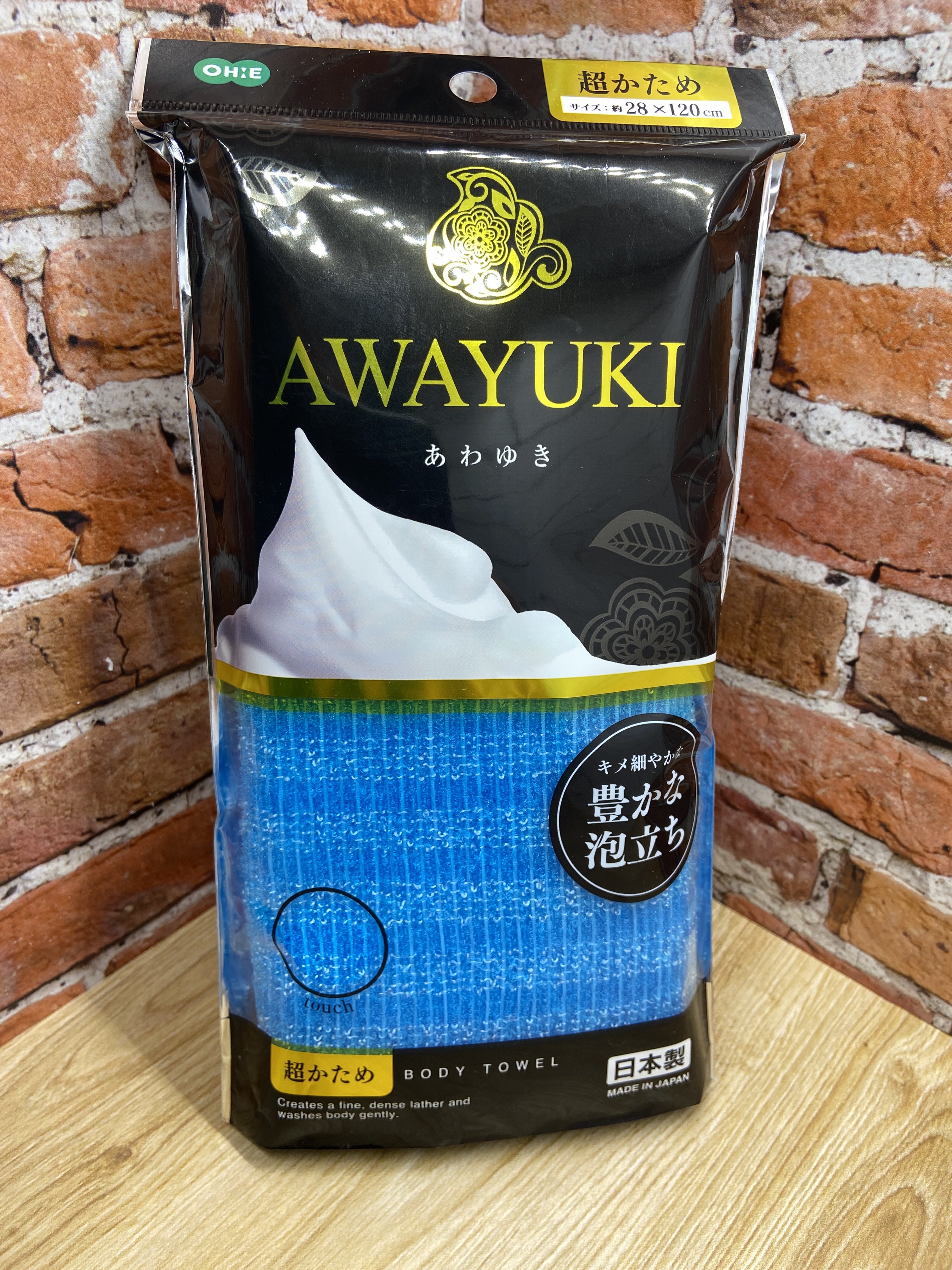 Ohe Awayuki Нейлоновая массажная мочалка для тела пенообразующая сверхжесткая Синяя 28*120 см