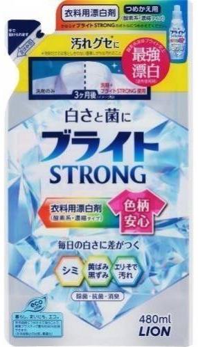 Lion Bright Strong Гель-отбеливатель кислородный для стройких загрязнений Супер Яркость с антибактериальным эффектом 480 мл запасной блок