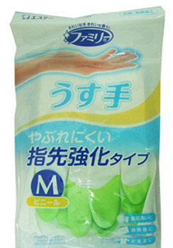 ST Family Перчатки виниловые для бытовых и хозяйственных нужд уплотненные на кончиках пальцев размер M Зеленые