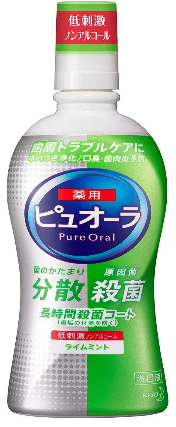Kao Pure Oral Ополаскиватель для полости рта бесспиртовой антибактериальный для профилактики кариеса и гангивита Мята 420 мл