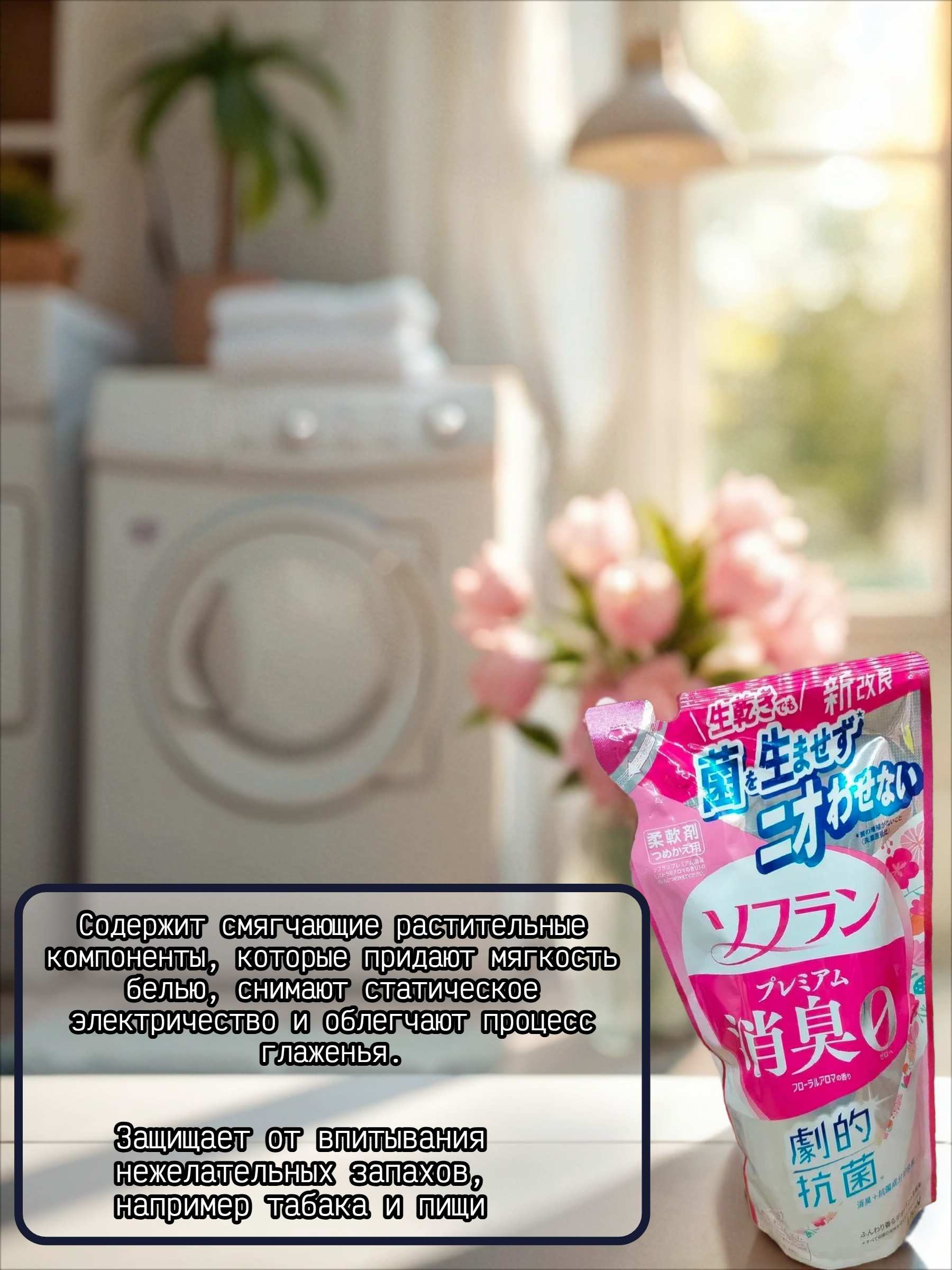 Lion Soflan 323 Ополаскиватель для белья антибактериальный с ароматом цветов 380 мл запасной блок