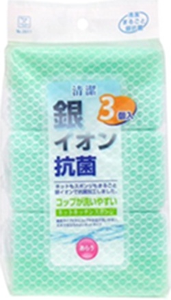 Kokubo Антибактериальная кухонная губка с ионами серебра в сеточке 6*12,5 см 3 шт
