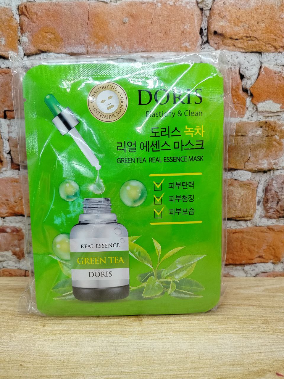 Jigott Doris Real Essence Mask Green Tea Тканевые маски для лица с экстрактом Зеленого чая 25 мл 10 шт