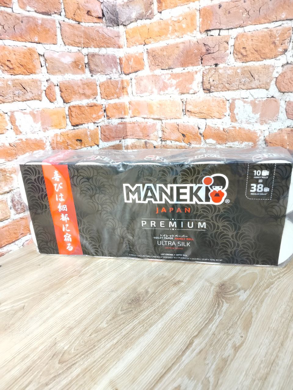 Maneki Black & White Туалетная бумага трехслойная белая гладкая с ароматом жасмина 214 листов 30 м 10 рулонов