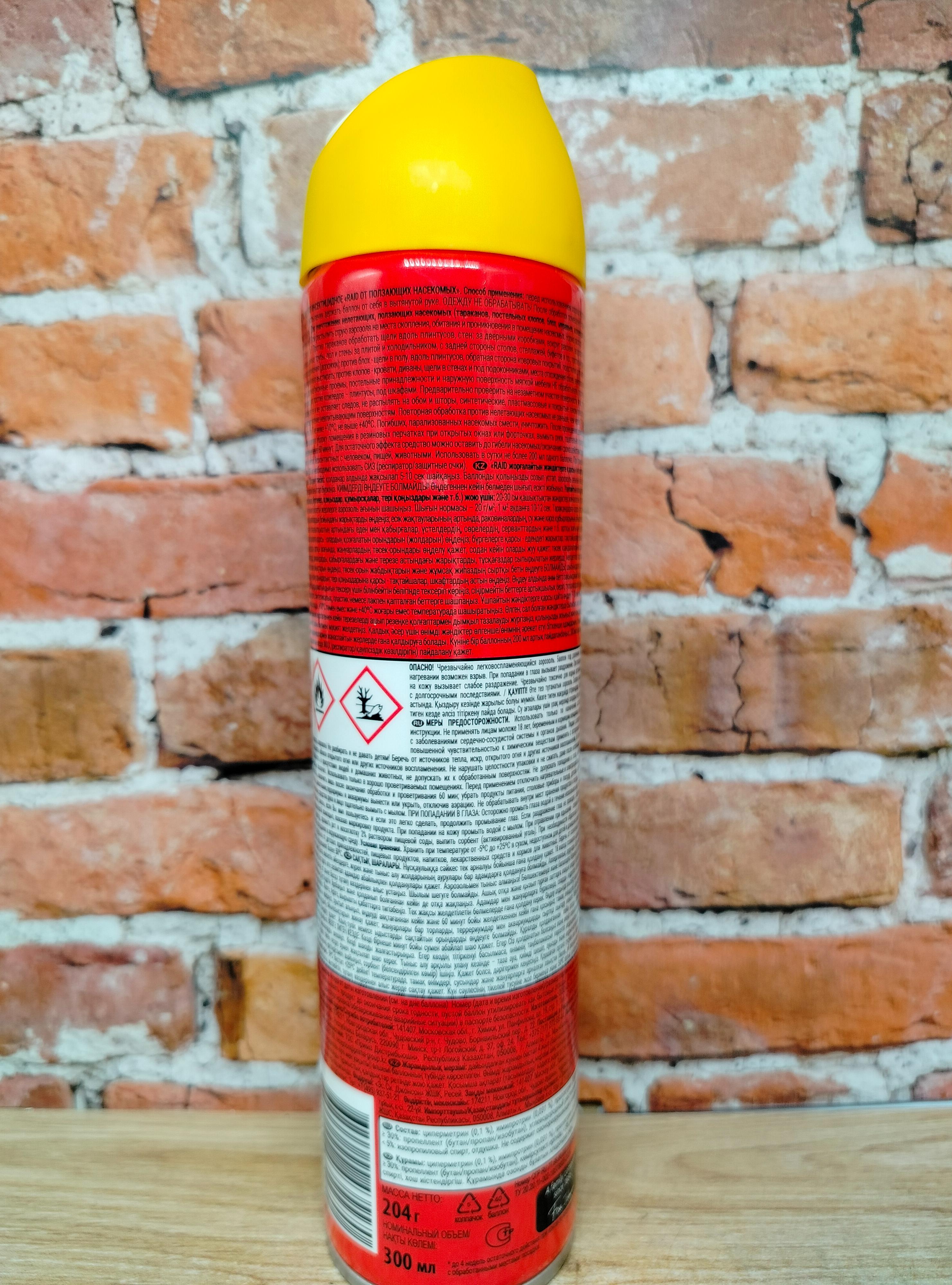 Raid Аэрозоль мгновенного действия от ползающих насекомых тараканов, муравьев, клопов и блох 300 мл