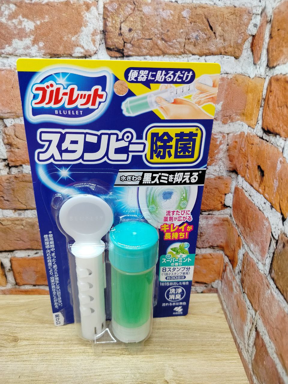 Kobayashi Bluelet Stampy Super Mint Дезодорирующий очиститель для унитазов с дозатором в форме цветка с ароматом Мяты 28 гр