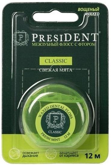 PresiDENT Межзубная нить вощеная с экстрактом мяты 12 м