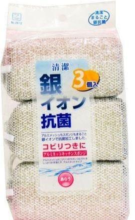 Kokubo Антибактериальная кухонная губка с ионами серебра в аллюминевой сеточке 6*12,5 см 3 шт