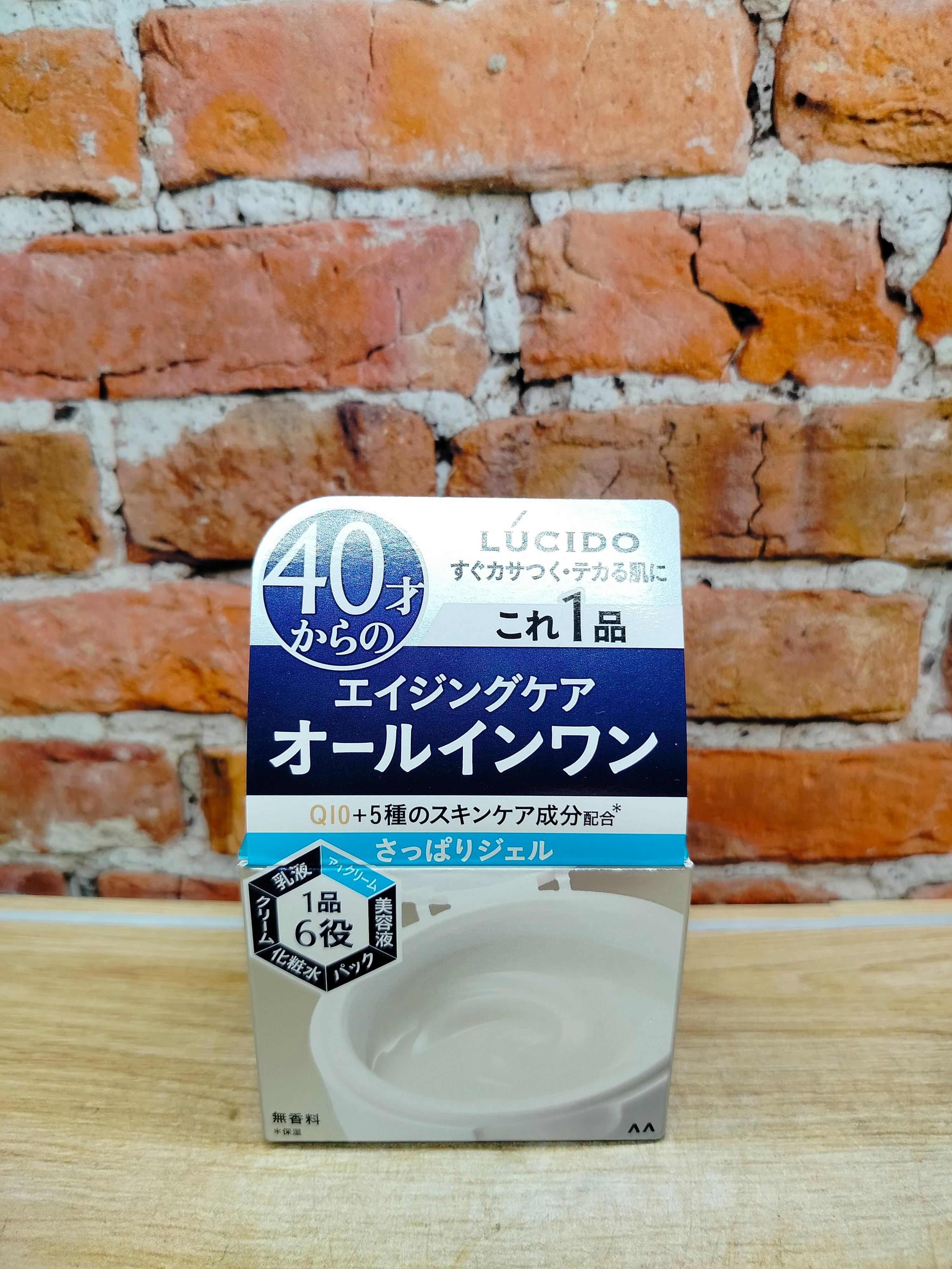 Mandom Lucido Perfect Skin Gel Мужской антивозрастной крем-гель 5 в 1 для кожи лица после 40 лет без запаха 90 гр