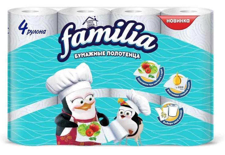 Famillia Полотенца бумажные Белые 2-ух слойные 4 рулона 100листов