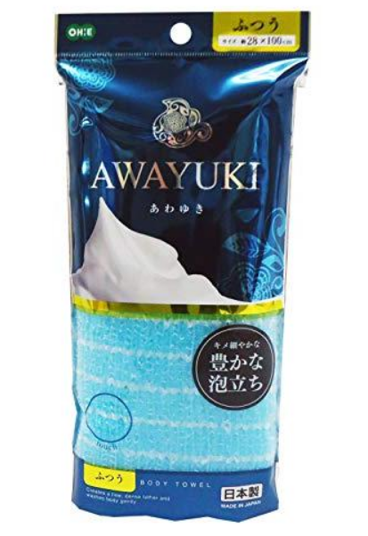 Ohe Awayuki Нейлоновая массажная мочалка для тела пенообразующая средней жесткости Голубая 28*100 см