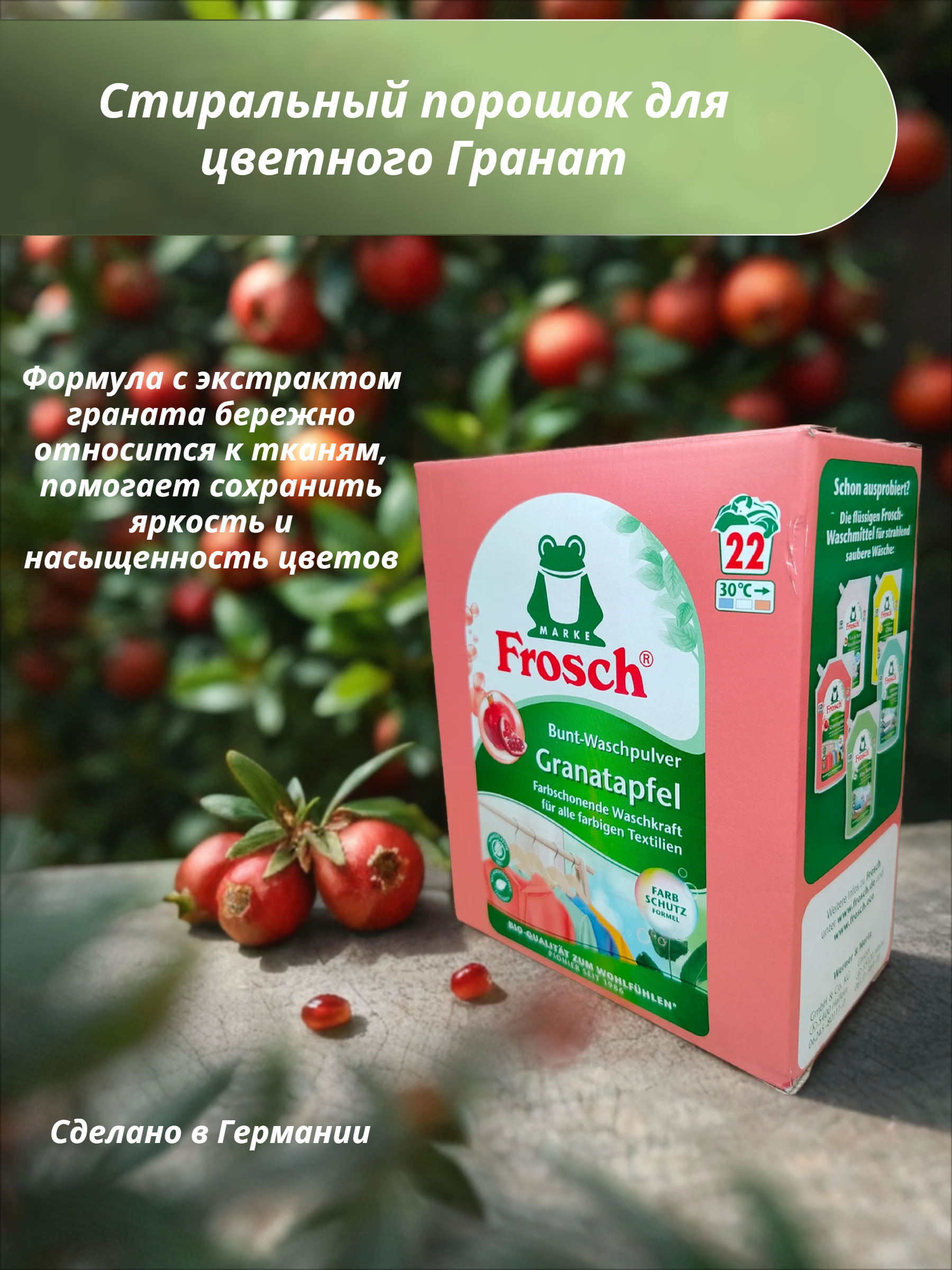 Frosch Концентрированный стиральный порошок для цветного Гранат 1,45 кг на 22 стирки